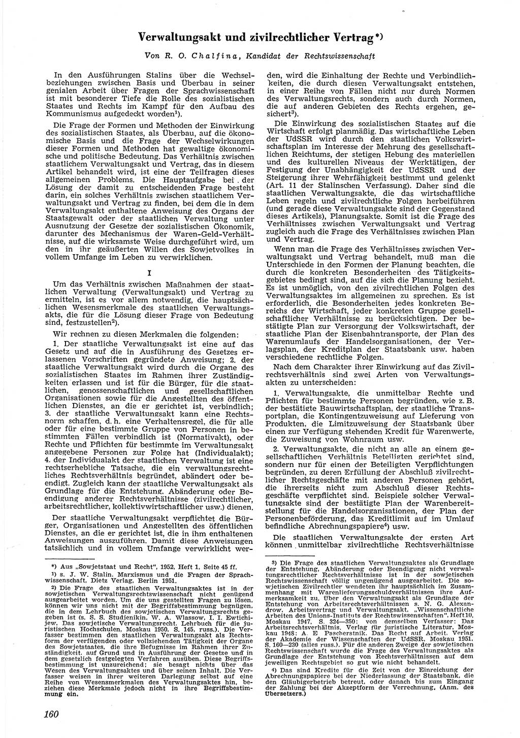 Neue Justiz (NJ), Zeitschrift für Recht und Rechtswissenschaft [Deutsche Demokratische Republik (DDR)], 6. Jahrgang 1952, Seite 160 (NJ DDR 1952, S. 160)