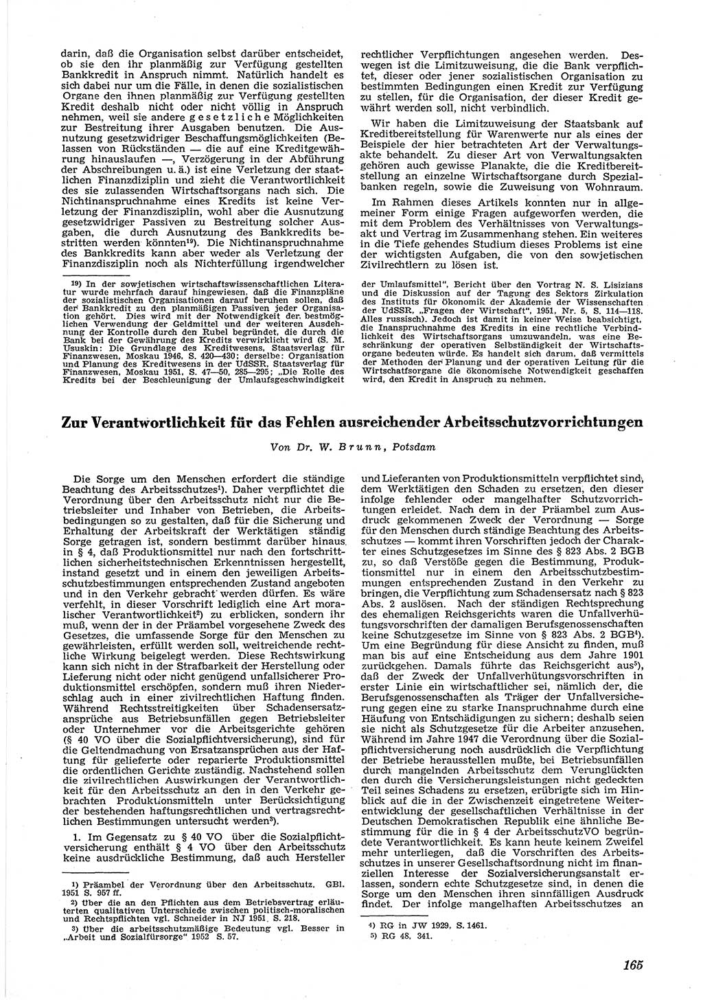 Neue Justiz (NJ), Zeitschrift für Recht und Rechtswissenschaft [Deutsche Demokratische Republik (DDR)], 6. Jahrgang 1952, Seite 165 (NJ DDR 1952, S. 165)