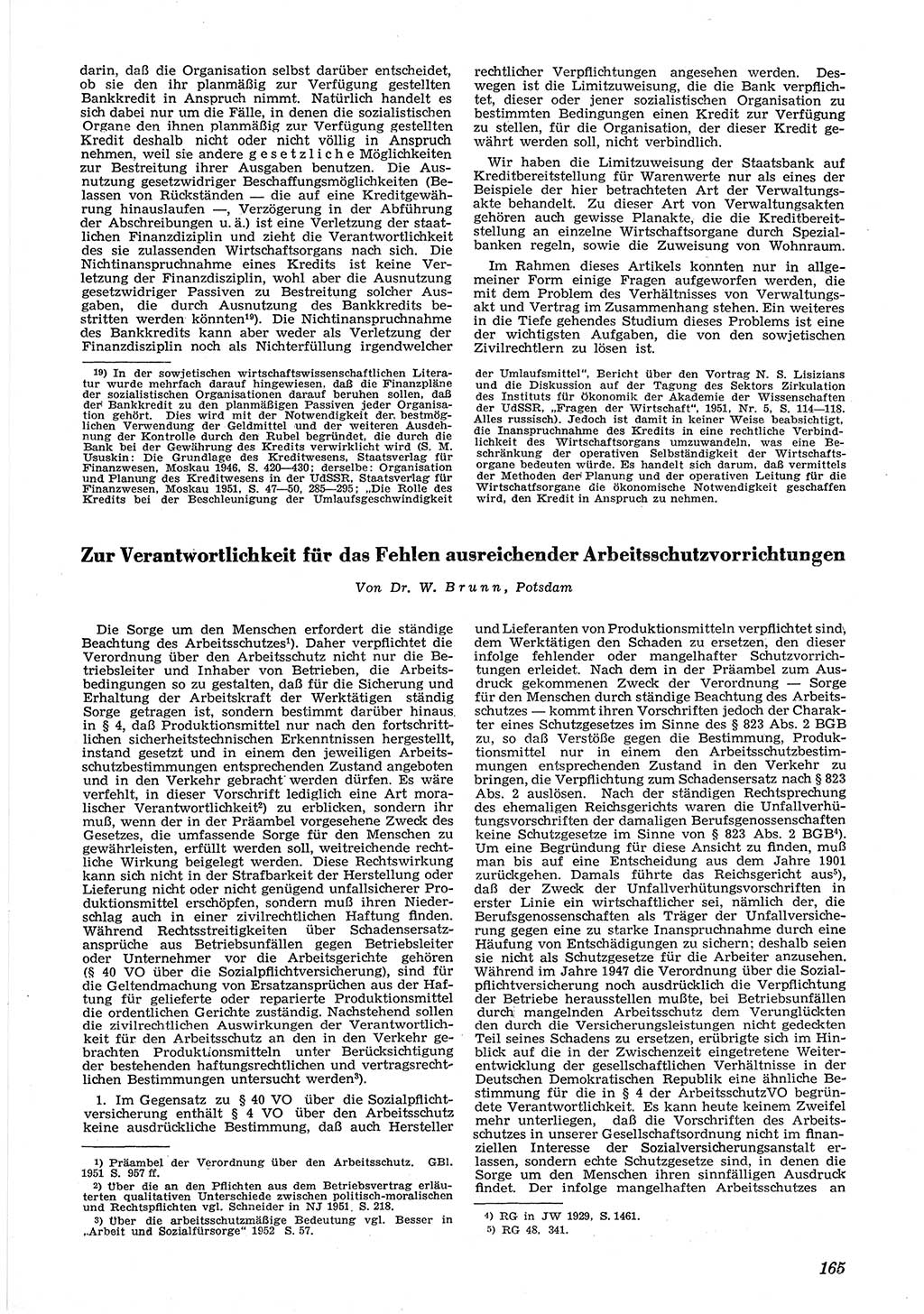 Neue Justiz (NJ), Zeitschrift für Recht und Rechtswissenschaft [Deutsche Demokratische Republik (DDR)], 6. Jahrgang 1952, Seite 165 (NJ DDR 1952, S. 165)