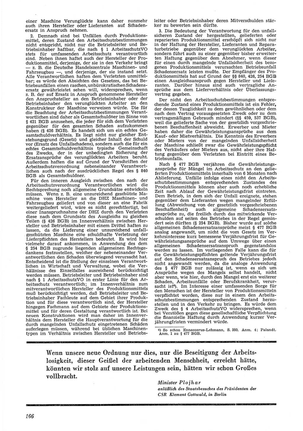 Neue Justiz (NJ), Zeitschrift für Recht und Rechtswissenschaft [Deutsche Demokratische Republik (DDR)], 6. Jahrgang 1952, Seite 166 (NJ DDR 1952, S. 166)