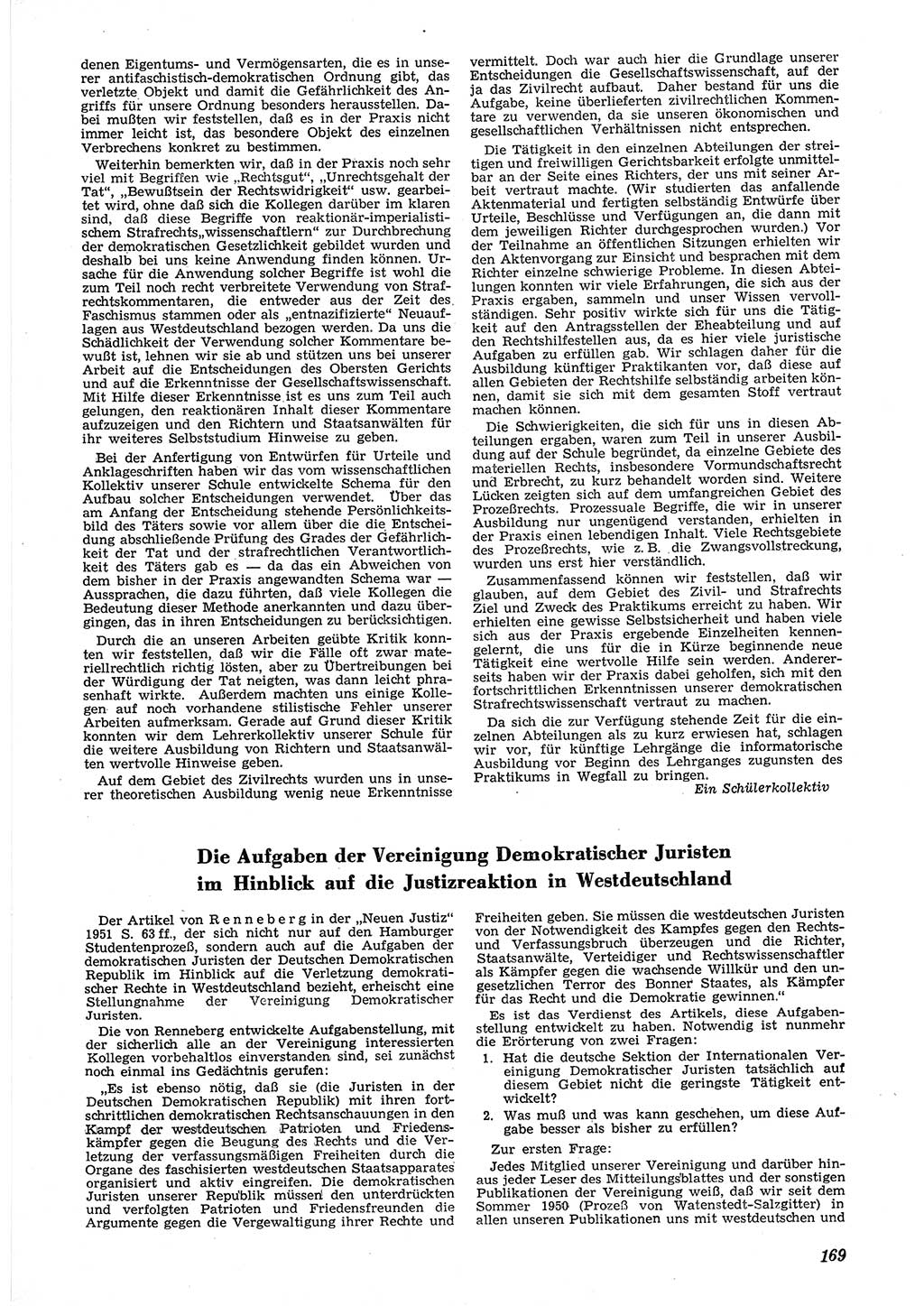 Neue Justiz (NJ), Zeitschrift für Recht und Rechtswissenschaft [Deutsche Demokratische Republik (DDR)], 6. Jahrgang 1952, Seite 169 (NJ DDR 1952, S. 169)