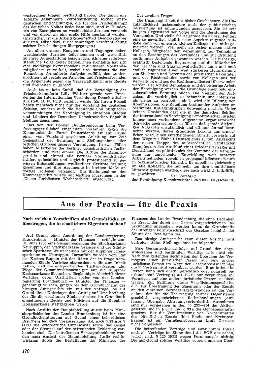 Neue Justiz (NJ), Zeitschrift für Recht und Rechtswissenschaft [Deutsche Demokratische Republik (DDR)], 6. Jahrgang 1952, Seite 170 (NJ DDR 1952, S. 170)