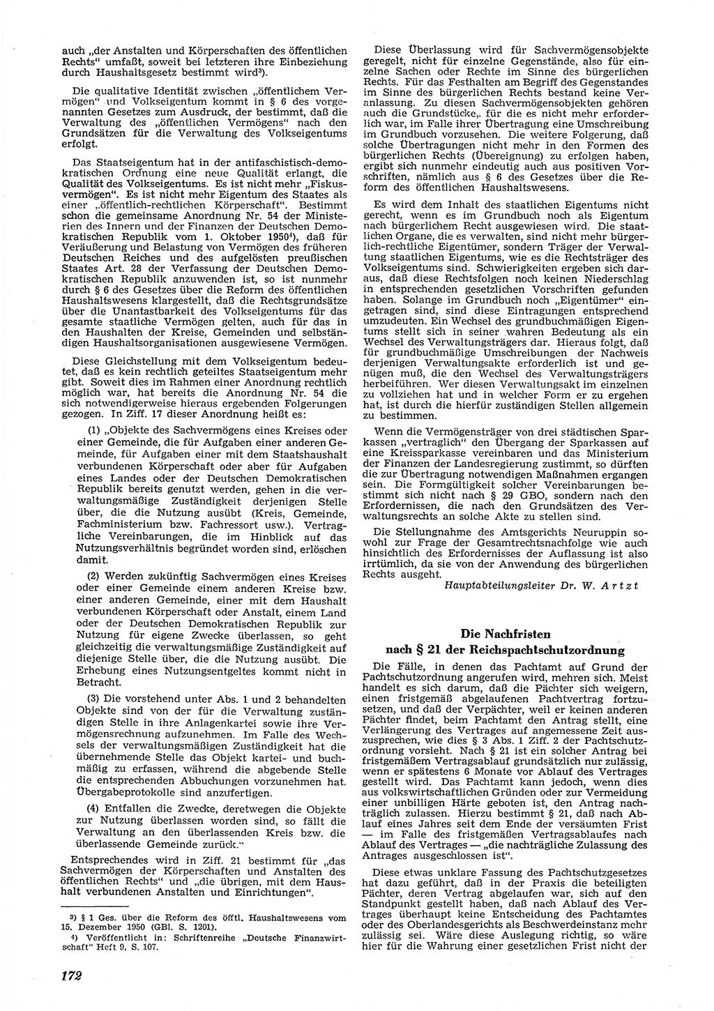 Neue Justiz (NJ), Zeitschrift für Recht und Rechtswissenschaft [Deutsche Demokratische Republik (DDR)], 6. Jahrgang 1952, Seite 172 (NJ DDR 1952, S. 172)