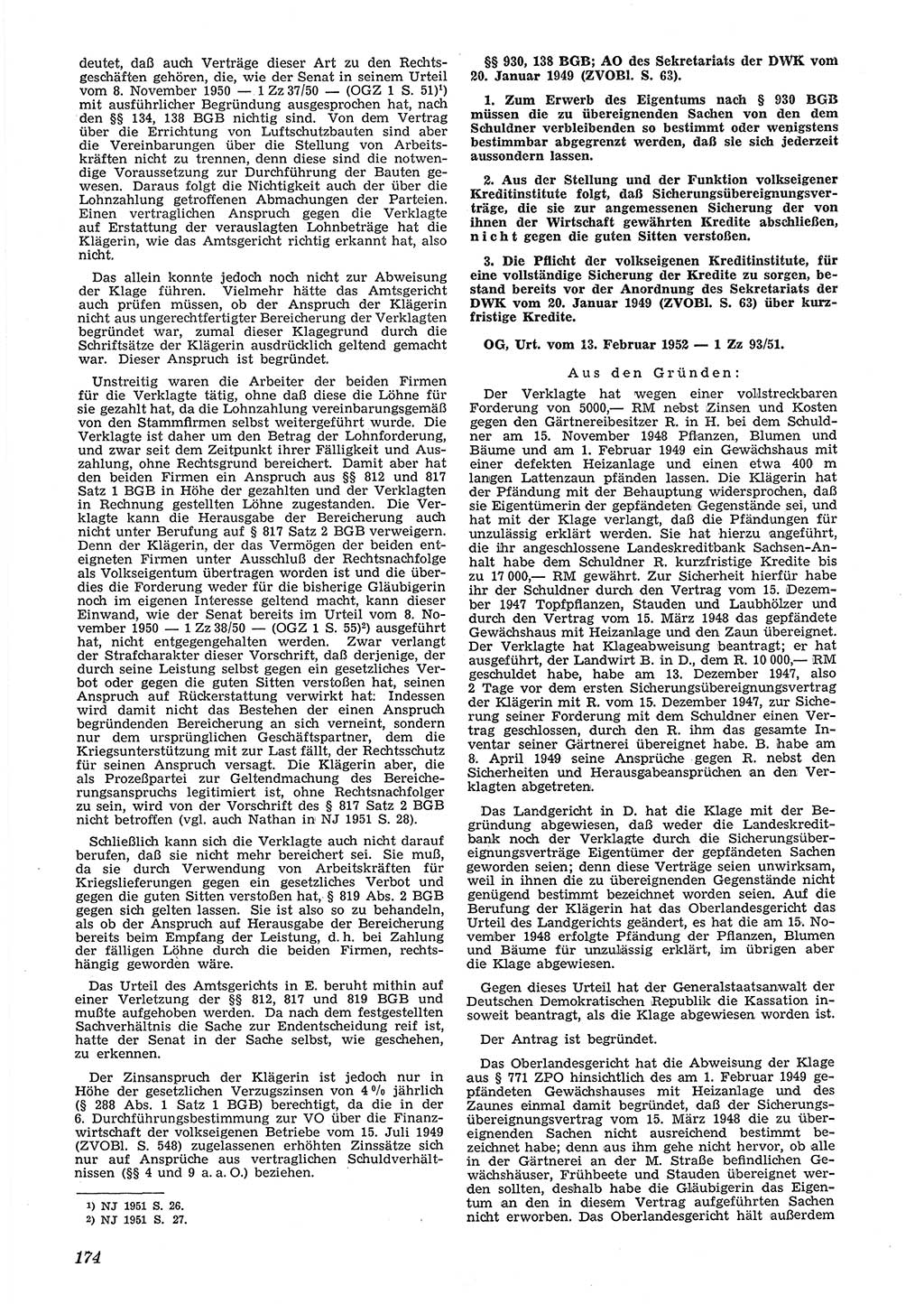 Neue Justiz (NJ), Zeitschrift für Recht und Rechtswissenschaft [Deutsche Demokratische Republik (DDR)], 6. Jahrgang 1952, Seite 174 (NJ DDR 1952, S. 174)