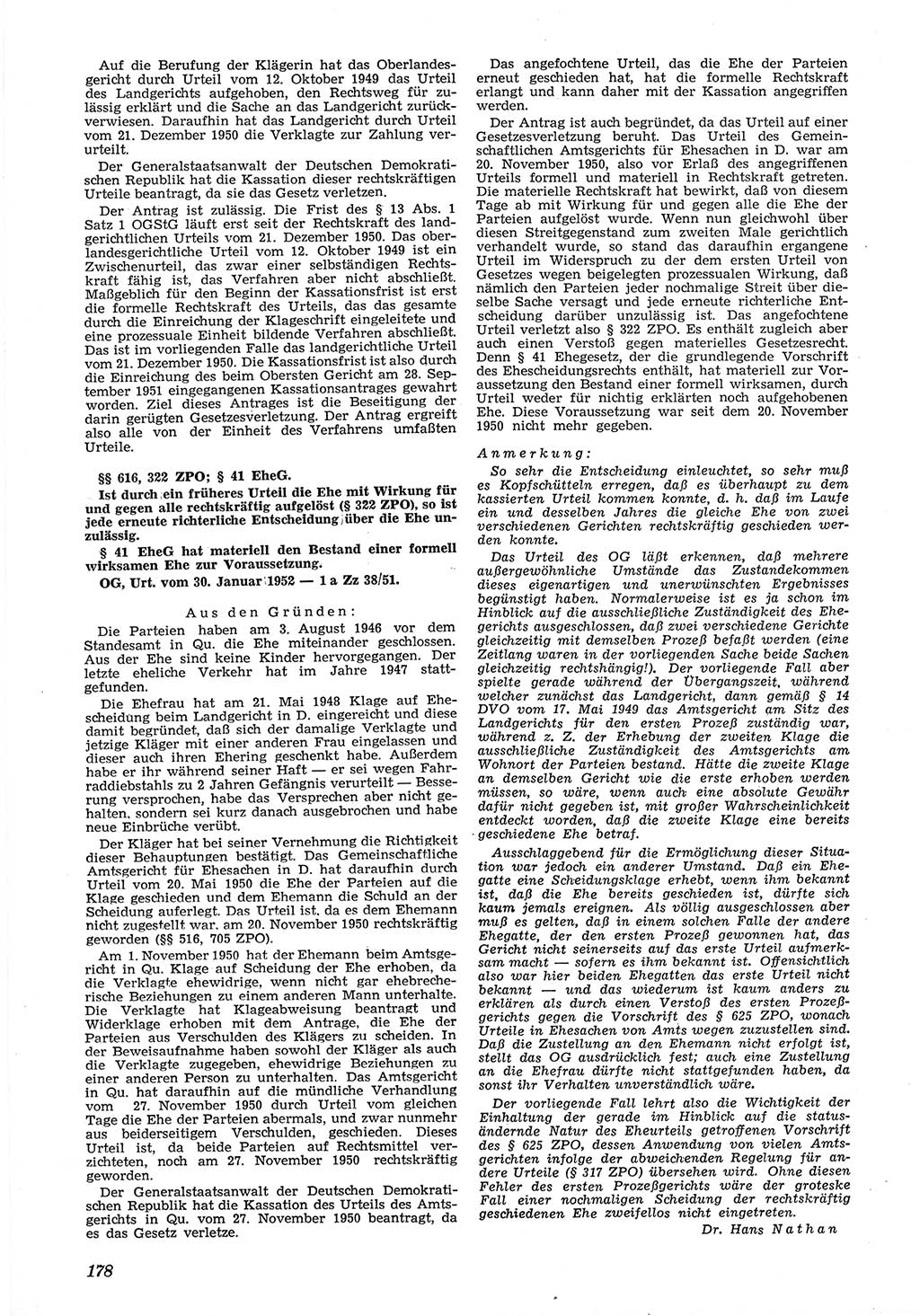 Neue Justiz (NJ), Zeitschrift für Recht und Rechtswissenschaft [Deutsche Demokratische Republik (DDR)], 6. Jahrgang 1952, Seite 178 (NJ DDR 1952, S. 178)