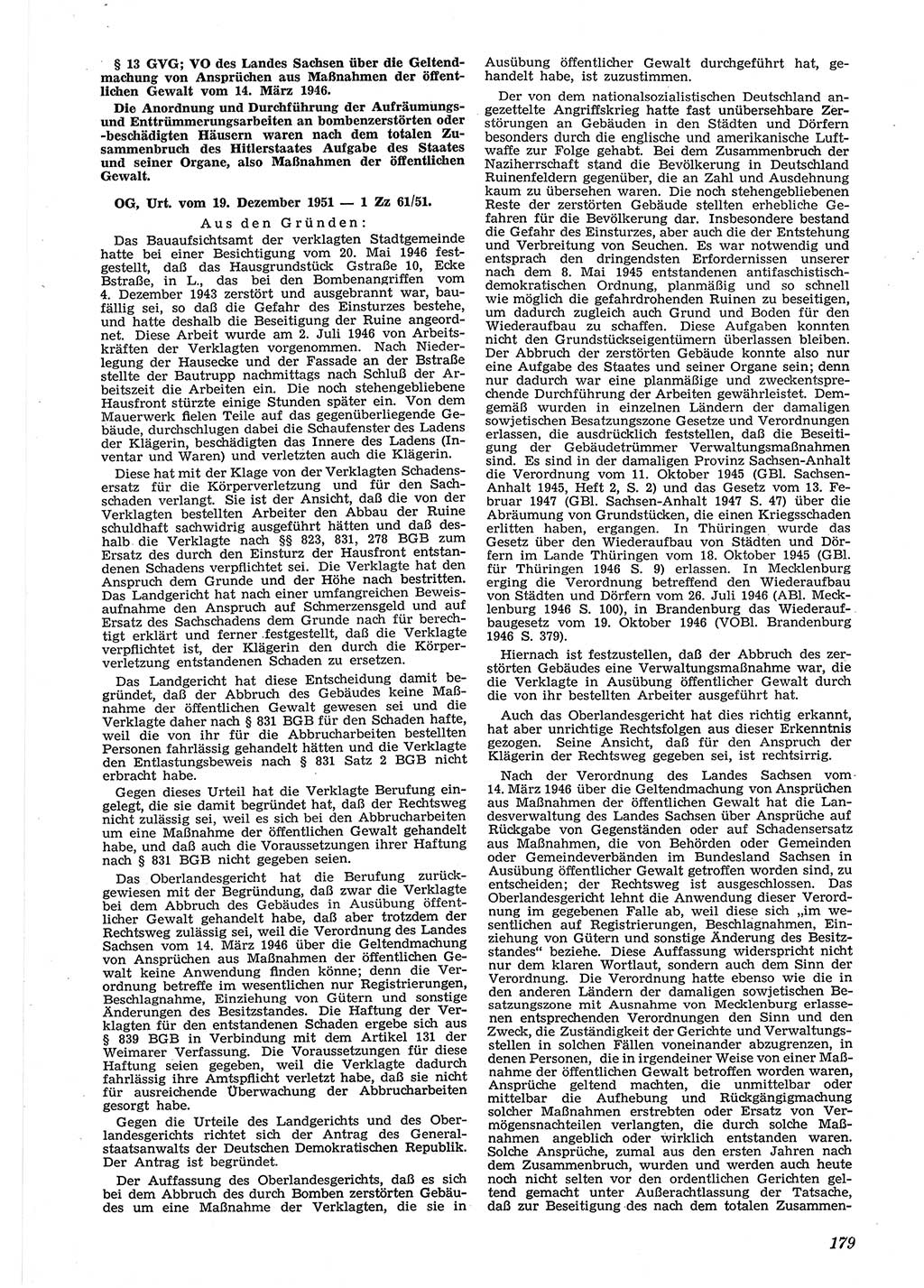 Neue Justiz (NJ), Zeitschrift für Recht und Rechtswissenschaft [Deutsche Demokratische Republik (DDR)], 6. Jahrgang 1952, Seite 179 (NJ DDR 1952, S. 179)