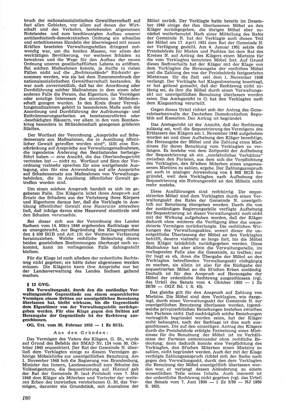 Neue Justiz (NJ), Zeitschrift für Recht und Rechtswissenschaft [Deutsche Demokratische Republik (DDR)], 6. Jahrgang 1952, Seite 180 (NJ DDR 1952, S. 180)