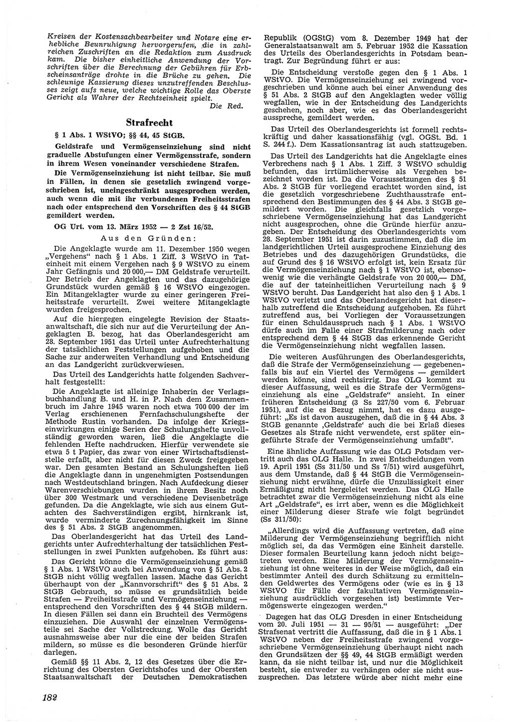 Neue Justiz (NJ), Zeitschrift für Recht und Rechtswissenschaft [Deutsche Demokratische Republik (DDR)], 6. Jahrgang 1952, Seite 182 (NJ DDR 1952, S. 182)