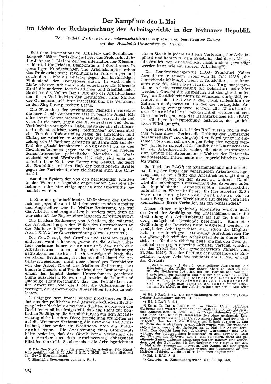 Neue Justiz (NJ), Zeitschrift für Recht und Rechtswissenschaft [Deutsche Demokratische Republik (DDR)], 6. Jahrgang 1952, Seite 194 (NJ DDR 1952, S. 194)