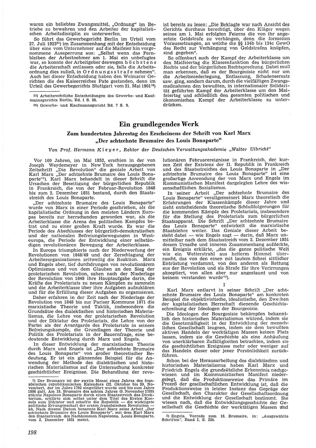 Neue Justiz (NJ), Zeitschrift für Recht und Rechtswissenschaft [Deutsche Demokratische Republik (DDR)], 6. Jahrgang 1952, Seite 198 (NJ DDR 1952, S. 198)