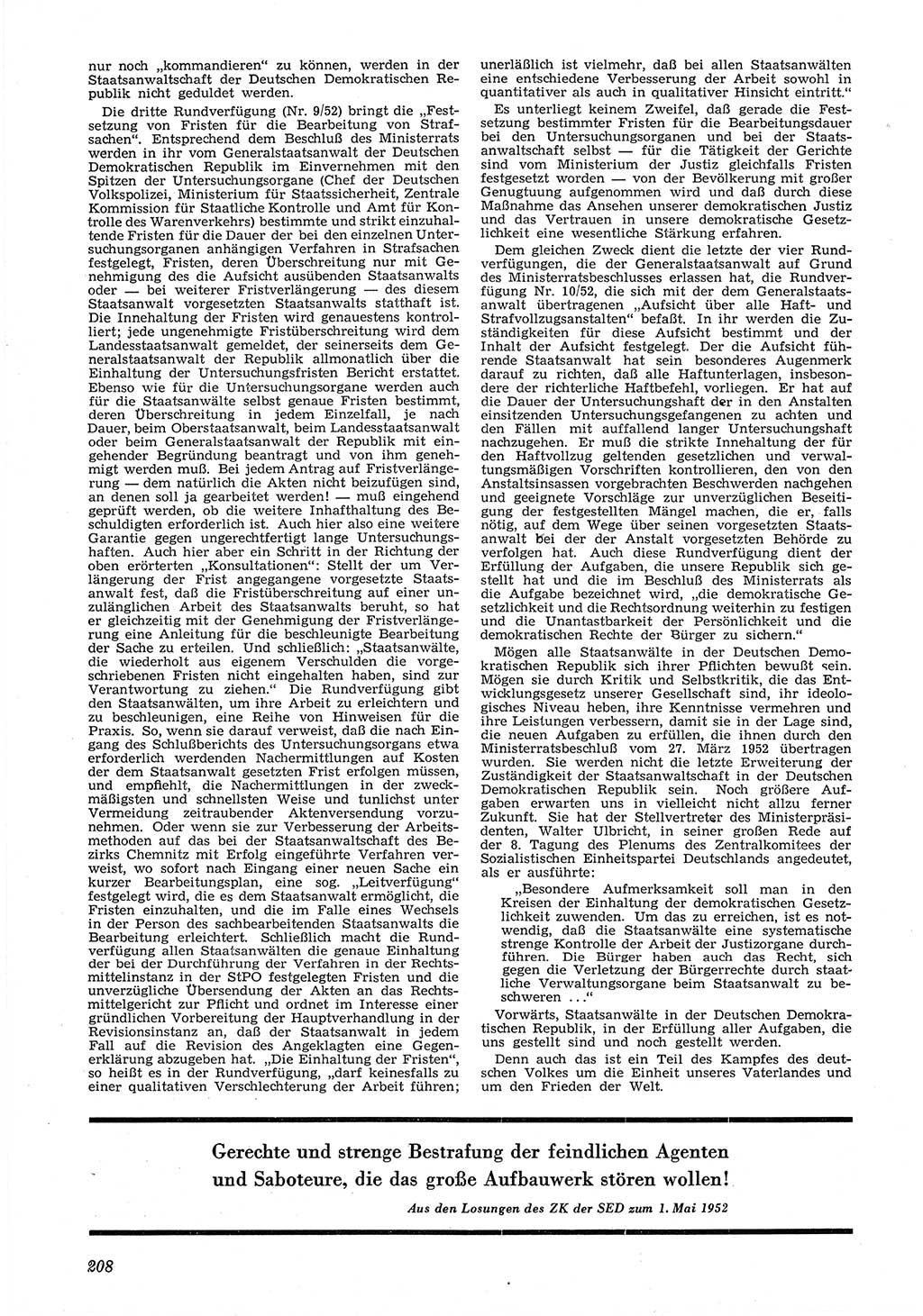 Neue Justiz (NJ), Zeitschrift für Recht und Rechtswissenschaft [Deutsche Demokratische Republik (DDR)], 6. Jahrgang 1952, Seite 208 (NJ DDR 1952, S. 208)
