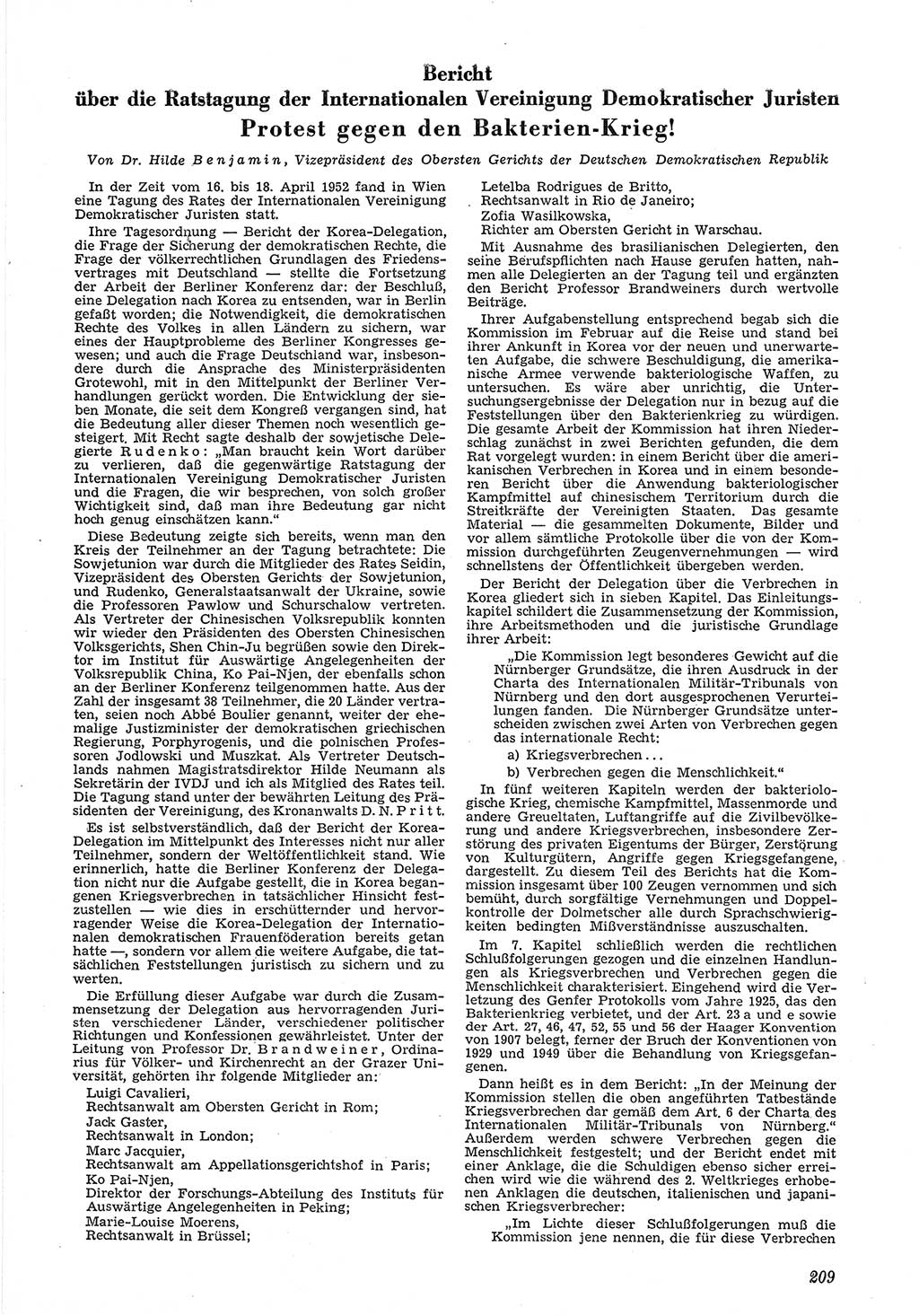 Neue Justiz (NJ), Zeitschrift für Recht und Rechtswissenschaft [Deutsche Demokratische Republik (DDR)], 6. Jahrgang 1952, Seite 209 (NJ DDR 1952, S. 209)