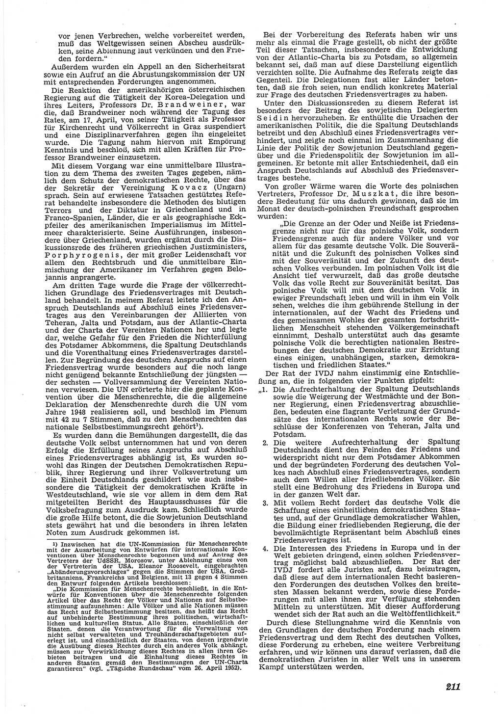 Neue Justiz (NJ), Zeitschrift für Recht und Rechtswissenschaft [Deutsche Demokratische Republik (DDR)], 6. Jahrgang 1952, Seite 211 (NJ DDR 1952, S. 211)