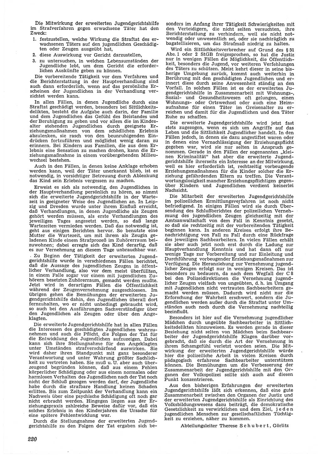 Neue Justiz (NJ), Zeitschrift für Recht und Rechtswissenschaft [Deutsche Demokratische Republik (DDR)], 6. Jahrgang 1952, Seite 220 (NJ DDR 1952, S. 220)