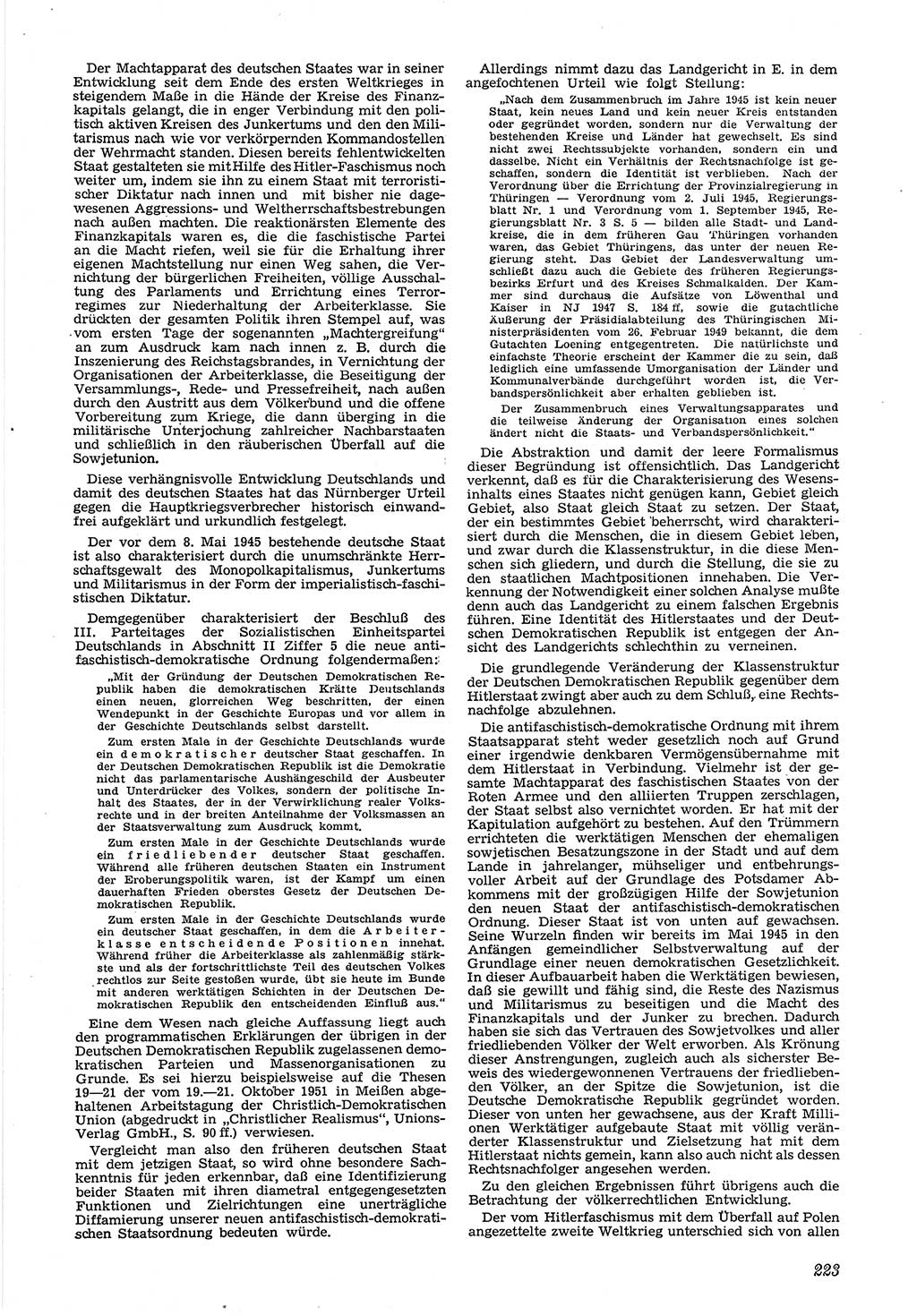 Neue Justiz (NJ), Zeitschrift für Recht und Rechtswissenschaft [Deutsche Demokratische Republik (DDR)], 6. Jahrgang 1952, Seite 223 (NJ DDR 1952, S. 223)