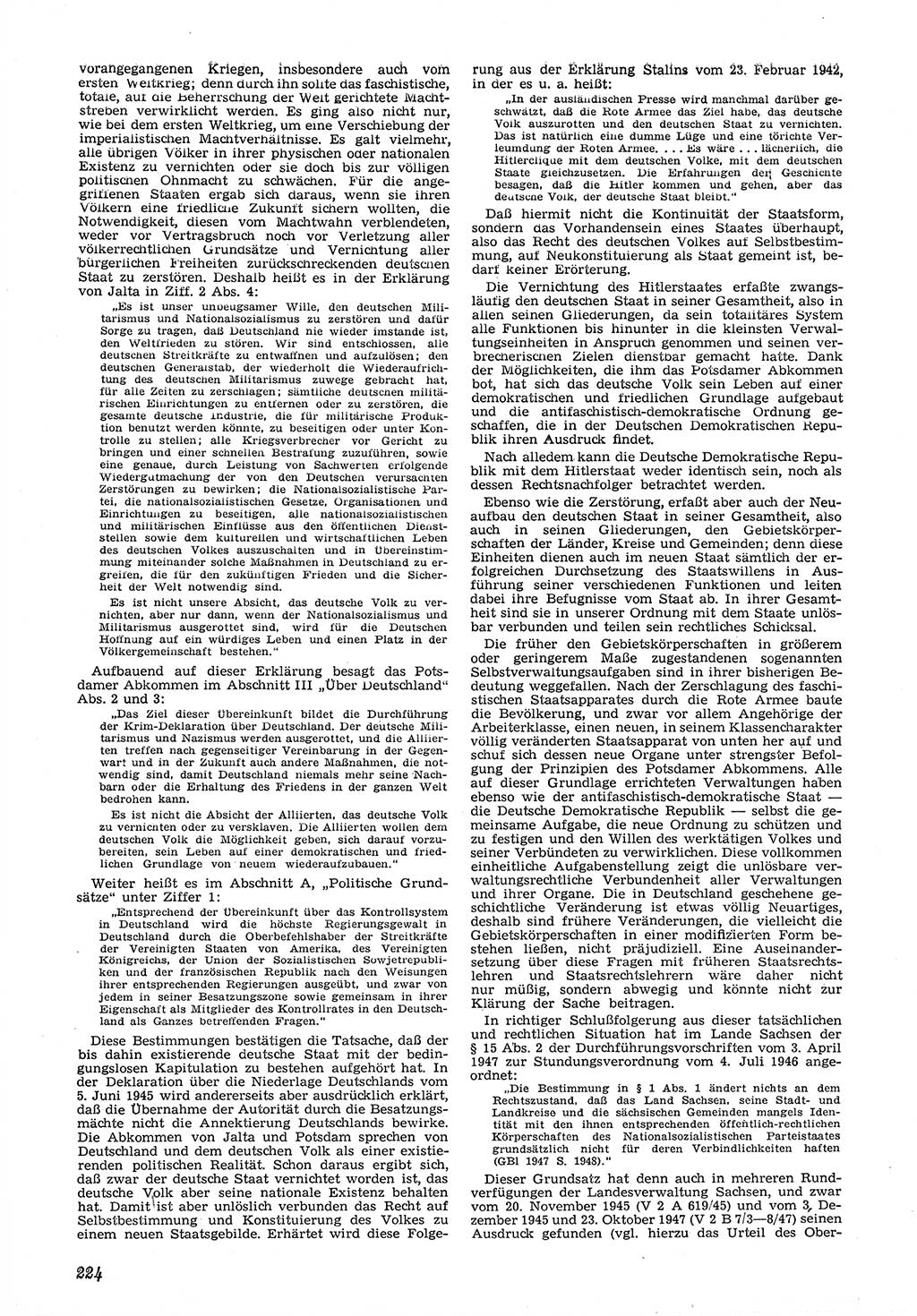 Neue Justiz (NJ), Zeitschrift für Recht und Rechtswissenschaft [Deutsche Demokratische Republik (DDR)], 6. Jahrgang 1952, Seite 224 (NJ DDR 1952, S. 224)