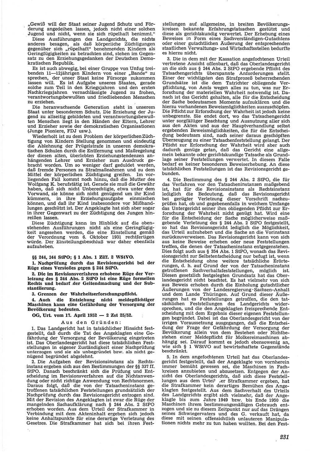 Neue Justiz (NJ), Zeitschrift für Recht und Rechtswissenschaft [Deutsche Demokratische Republik (DDR)], 6. Jahrgang 1952, Seite 231 (NJ DDR 1952, S. 231)