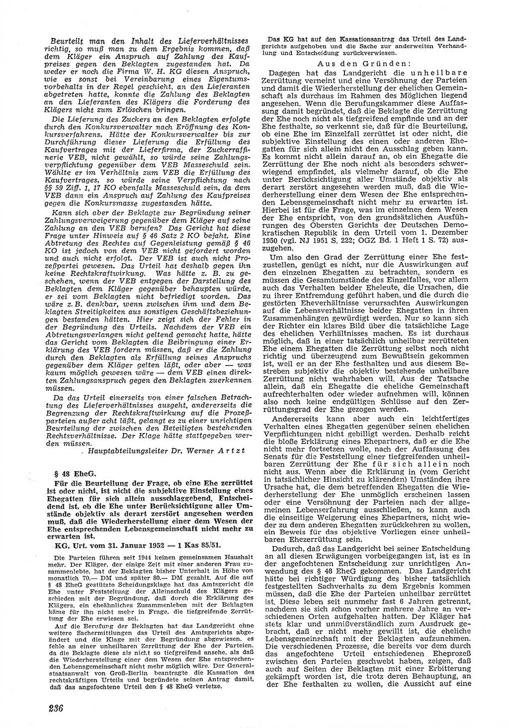Neue Justiz (NJ), Zeitschrift für Recht und Rechtswissenschaft [Deutsche Demokratische Republik (DDR)], 6. Jahrgang 1952, Seite 236 (NJ DDR 1952, S. 236)