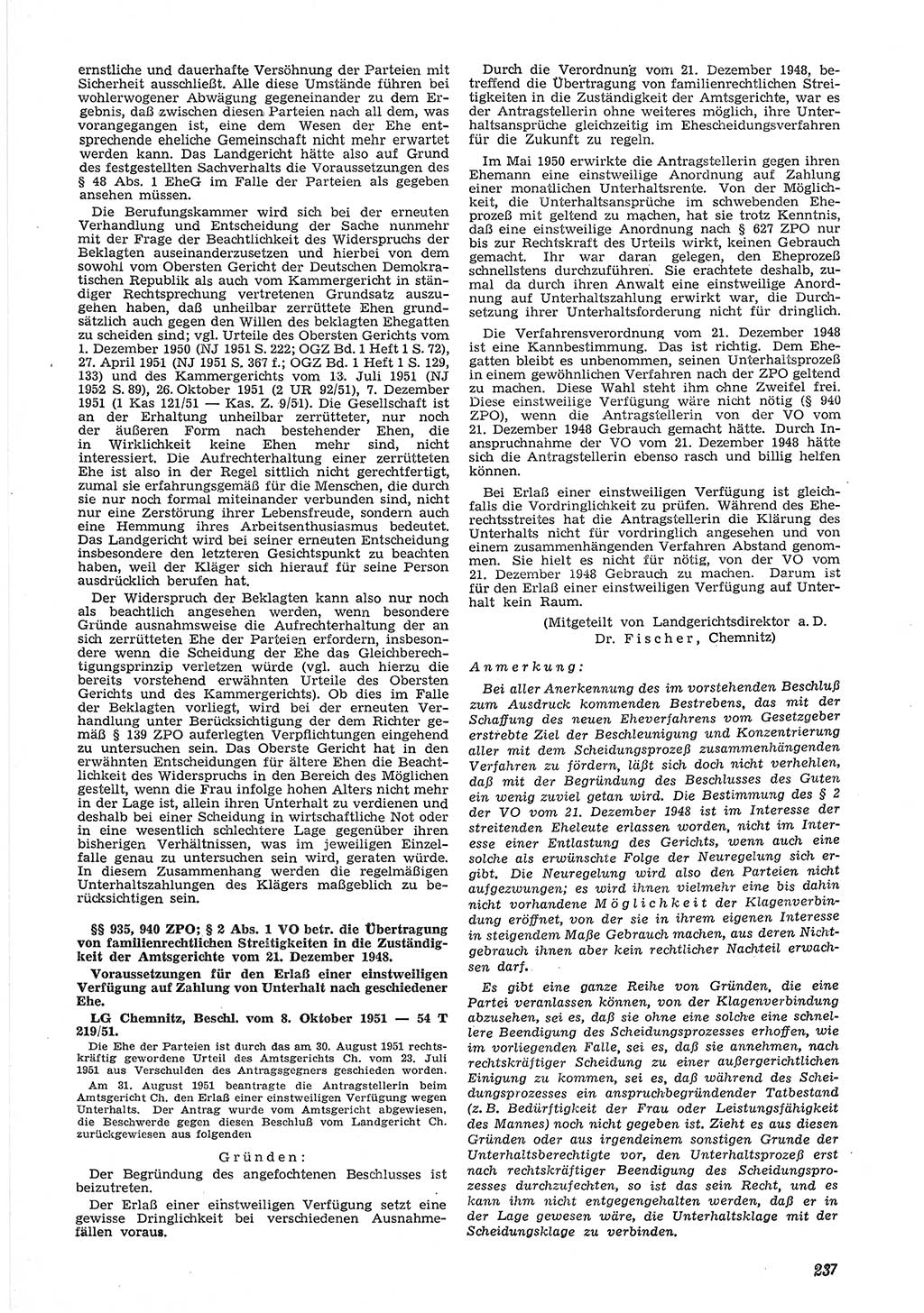 Neue Justiz (NJ), Zeitschrift für Recht und Rechtswissenschaft [Deutsche Demokratische Republik (DDR)], 6. Jahrgang 1952, Seite 237 (NJ DDR 1952, S. 237)