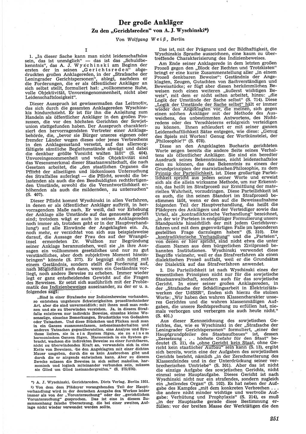 Neue Justiz (NJ), Zeitschrift für Recht und Rechtswissenschaft [Deutsche Demokratische Republik (DDR)], 6. Jahrgang 1952, Seite 251 (NJ DDR 1952, S. 251)