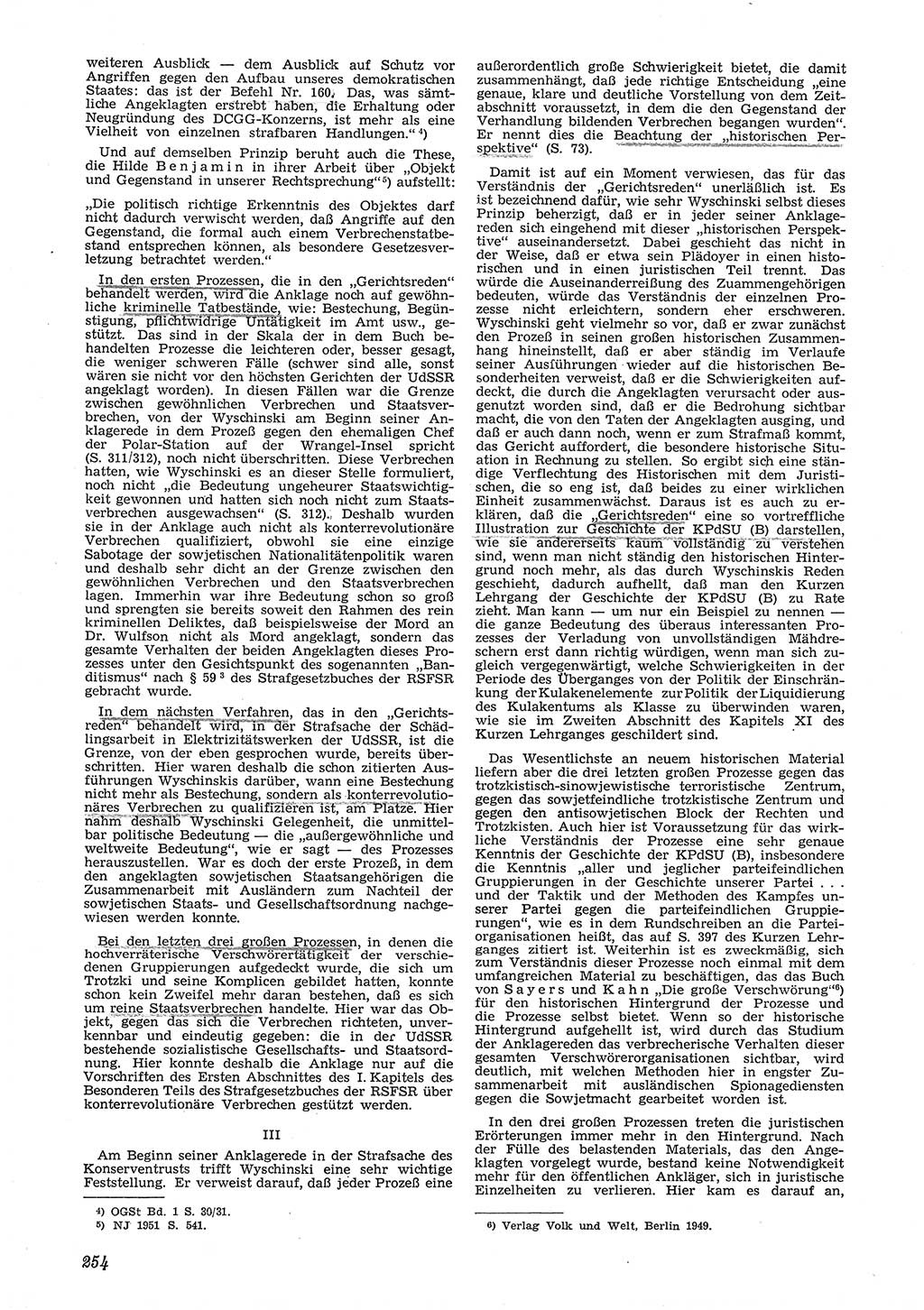 Neue Justiz (NJ), Zeitschrift für Recht und Rechtswissenschaft [Deutsche Demokratische Republik (DDR)], 6. Jahrgang 1952, Seite 254 (NJ DDR 1952, S. 254)