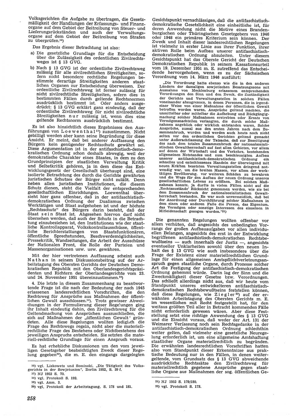 Neue Justiz (NJ), Zeitschrift für Recht und Rechtswissenschaft [Deutsche Demokratische Republik (DDR)], 6. Jahrgang 1952, Seite 258 (NJ DDR 1952, S. 258)