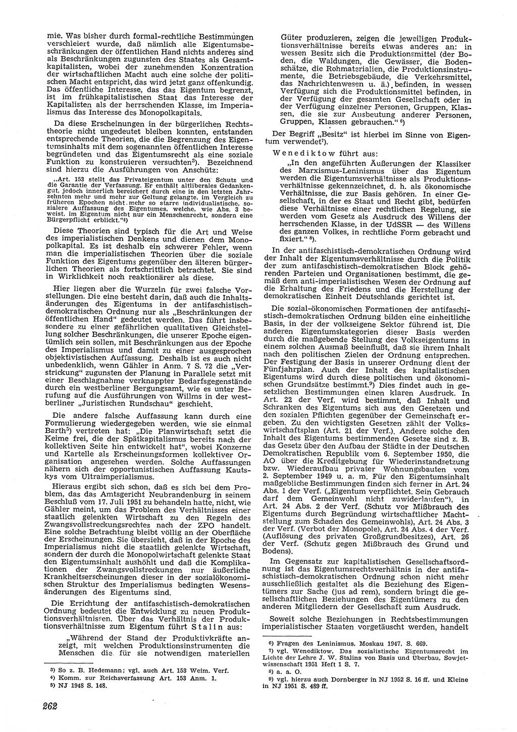 Neue Justiz (NJ), Zeitschrift für Recht und Rechtswissenschaft [Deutsche Demokratische Republik (DDR)], 6. Jahrgang 1952, Seite 262 (NJ DDR 1952, S. 262)
