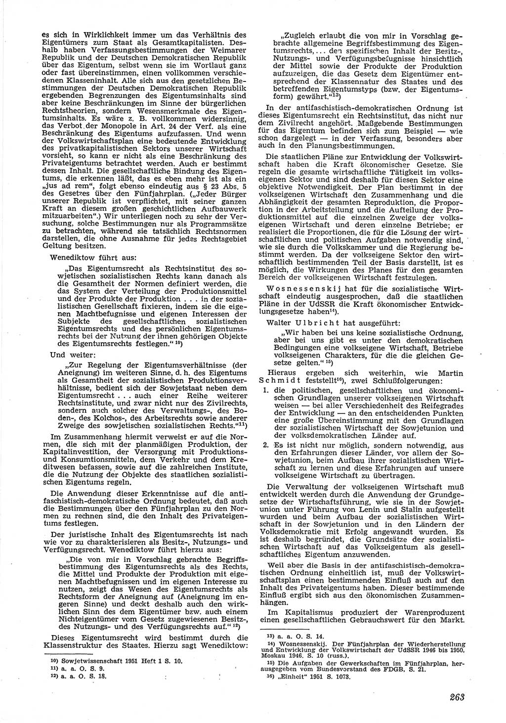 Neue Justiz (NJ), Zeitschrift für Recht und Rechtswissenschaft [Deutsche Demokratische Republik (DDR)], 6. Jahrgang 1952, Seite 263 (NJ DDR 1952, S. 263)