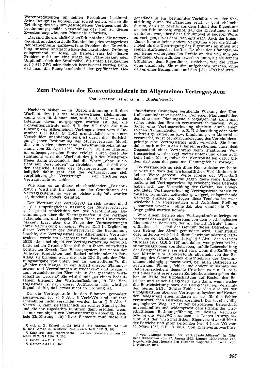 Neue Justiz (NJ), Zeitschrift für Recht und Rechtswissenschaft [Deutsche Demokratische Republik (DDR)], 6. Jahrgang 1952, Seite 265 (NJ DDR 1952, S. 265)