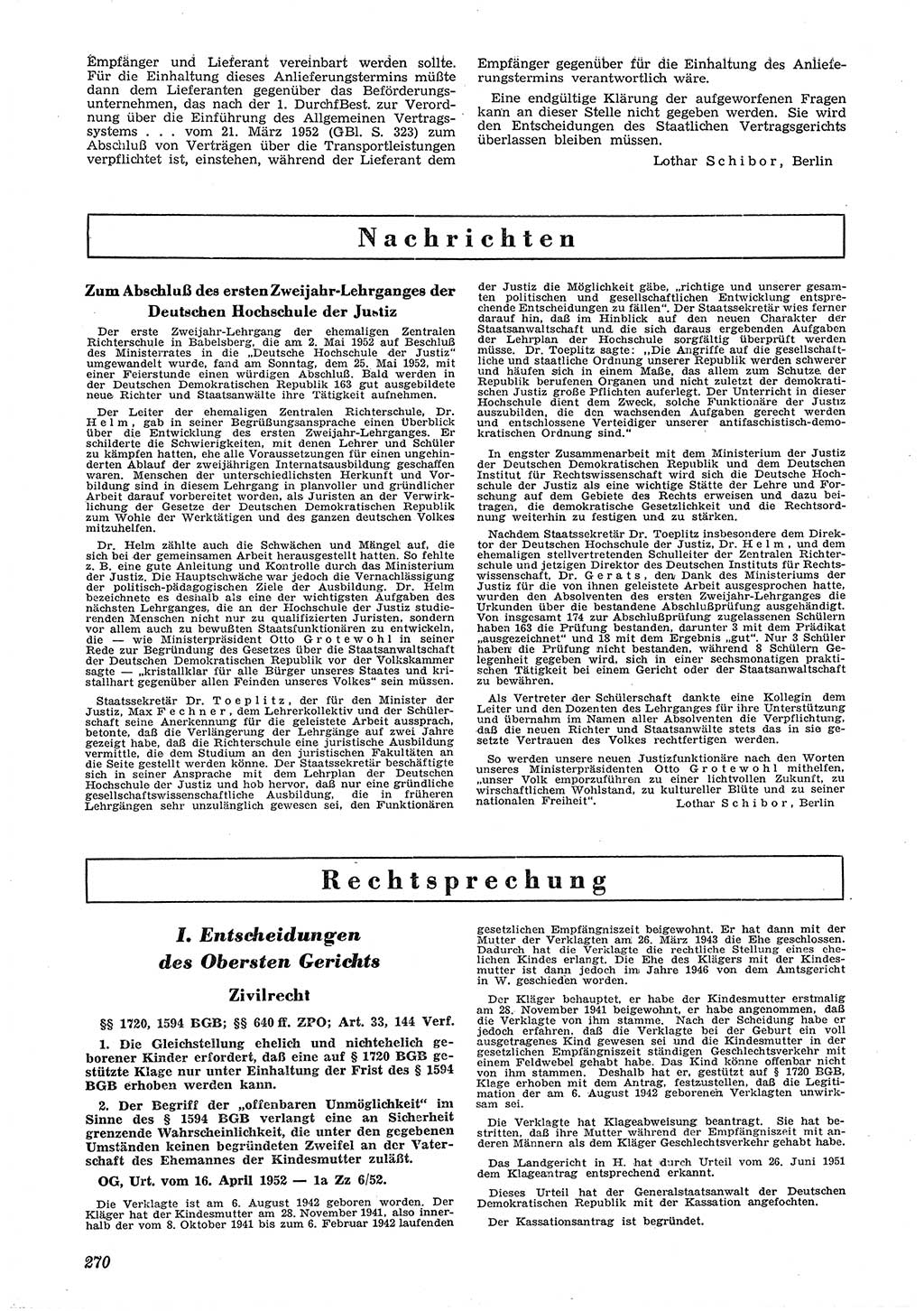 Neue Justiz (NJ), Zeitschrift für Recht und Rechtswissenschaft [Deutsche Demokratische Republik (DDR)], 6. Jahrgang 1952, Seite 270 (NJ DDR 1952, S. 270)