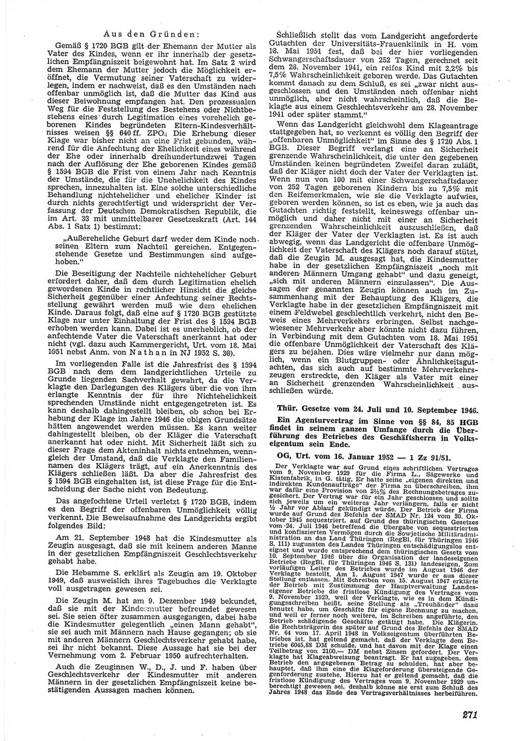 Neue Justiz (NJ), Zeitschrift für Recht und Rechtswissenschaft [Deutsche Demokratische Republik (DDR)], 6. Jahrgang 1952, Seite 271 (NJ DDR 1952, S. 271)