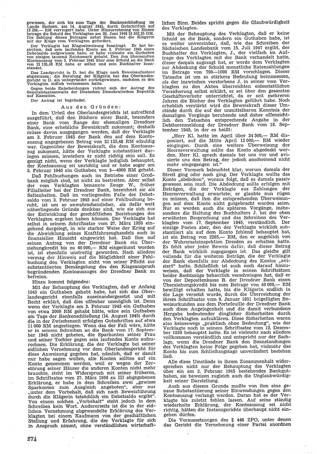Neue Justiz (NJ), Zeitschrift für Recht und Rechtswissenschaft [Deutsche Demokratische Republik (DDR)], 6. Jahrgang 1952, Seite 274 (NJ DDR 1952, S. 274)