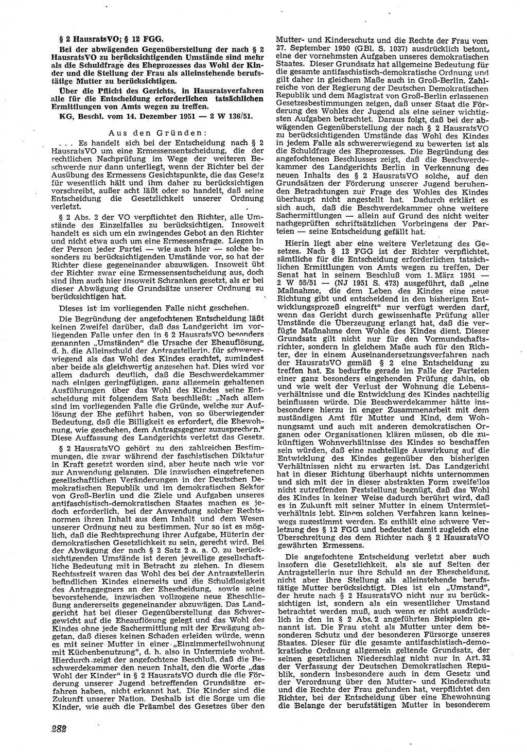 Neue Justiz (NJ), Zeitschrift für Recht und Rechtswissenschaft [Deutsche Demokratische Republik (DDR)], 6. Jahrgang 1952, Seite 282 (NJ DDR 1952, S. 282)