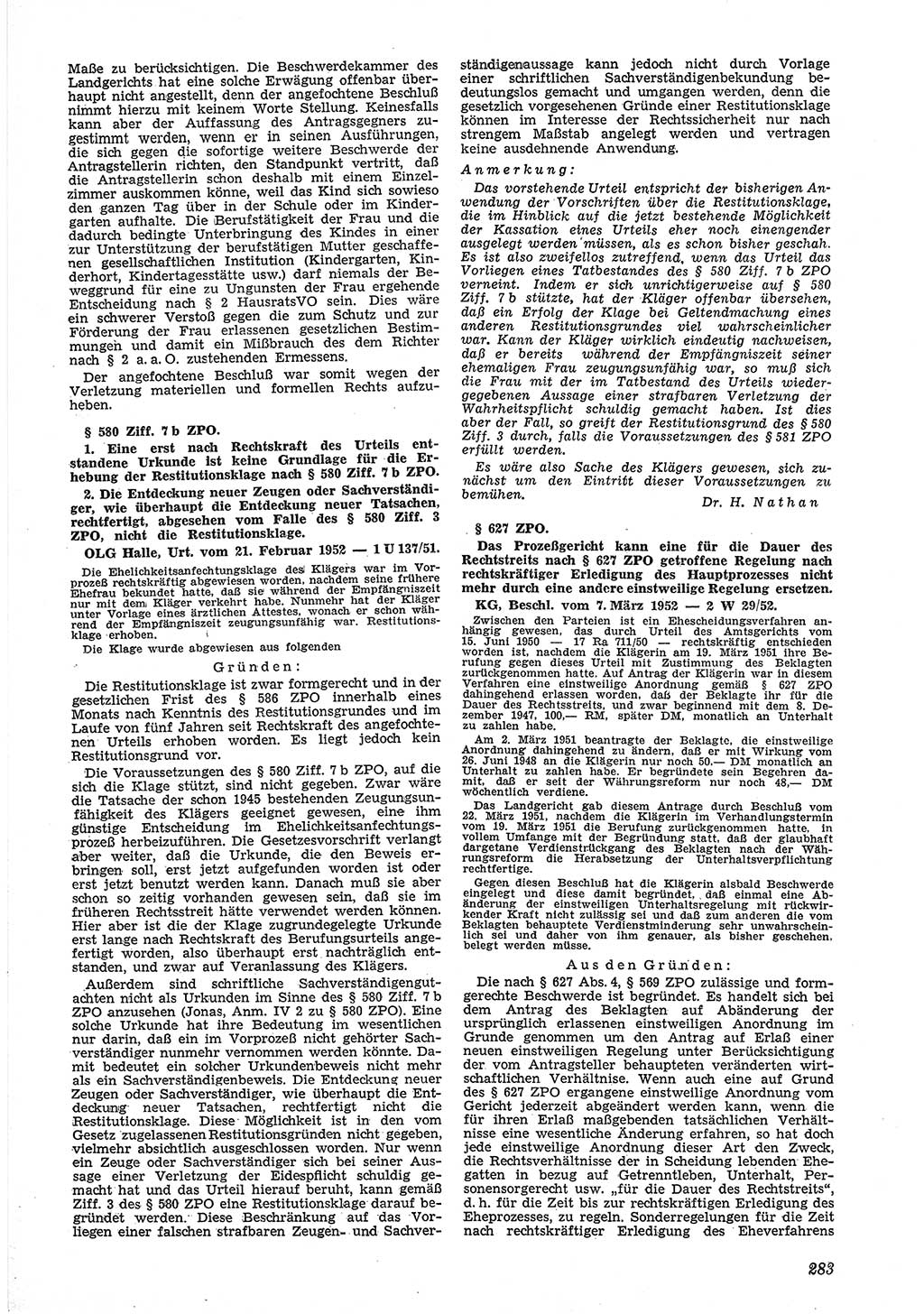 Neue Justiz (NJ), Zeitschrift für Recht und Rechtswissenschaft [Deutsche Demokratische Republik (DDR)], 6. Jahrgang 1952, Seite 283 (NJ DDR 1952, S. 283)
