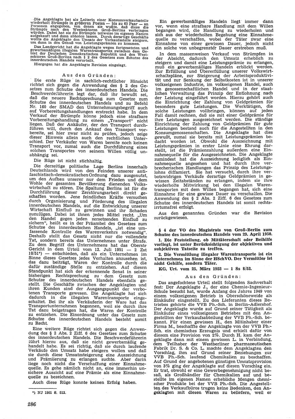Neue Justiz (NJ), Zeitschrift für Recht und Rechtswissenschaft [Deutsche Demokratische Republik (DDR)], 6. Jahrgang 1952, Seite 286 (NJ DDR 1952, S. 286)
