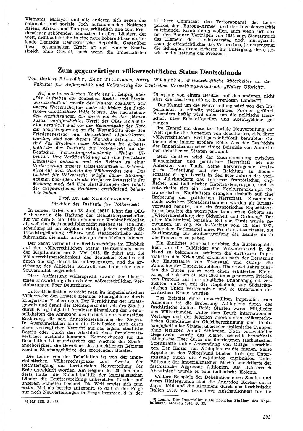 Neue Justiz (NJ), Zeitschrift für Recht und Rechtswissenschaft [Deutsche Demokratische Republik (DDR)], 6. Jahrgang 1952, Seite 293 (NJ DDR 1952, S. 293)