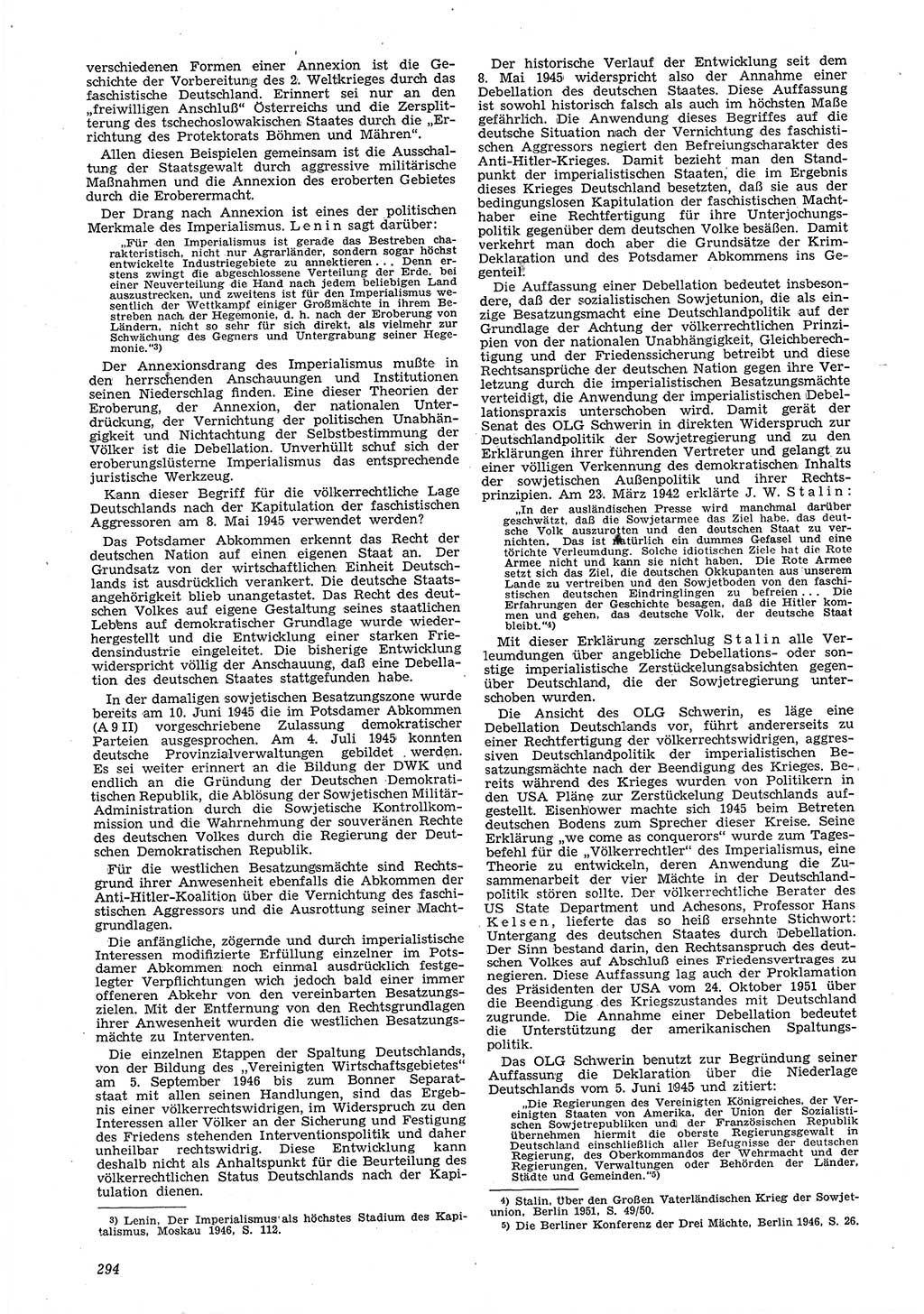 Neue Justiz (NJ), Zeitschrift für Recht und Rechtswissenschaft [Deutsche Demokratische Republik (DDR)], 6. Jahrgang 1952, Seite 294 (NJ DDR 1952, S. 294)
