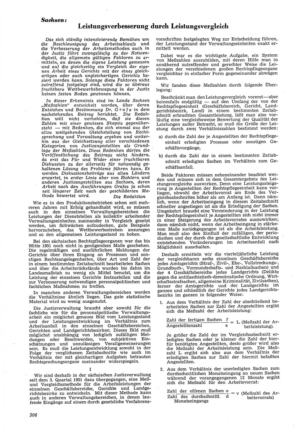 Neue Justiz (NJ), Zeitschrift für Recht und Rechtswissenschaft [Deutsche Demokratische Republik (DDR)], 6. Jahrgang 1952, Seite 306 (NJ DDR 1952, S. 306)