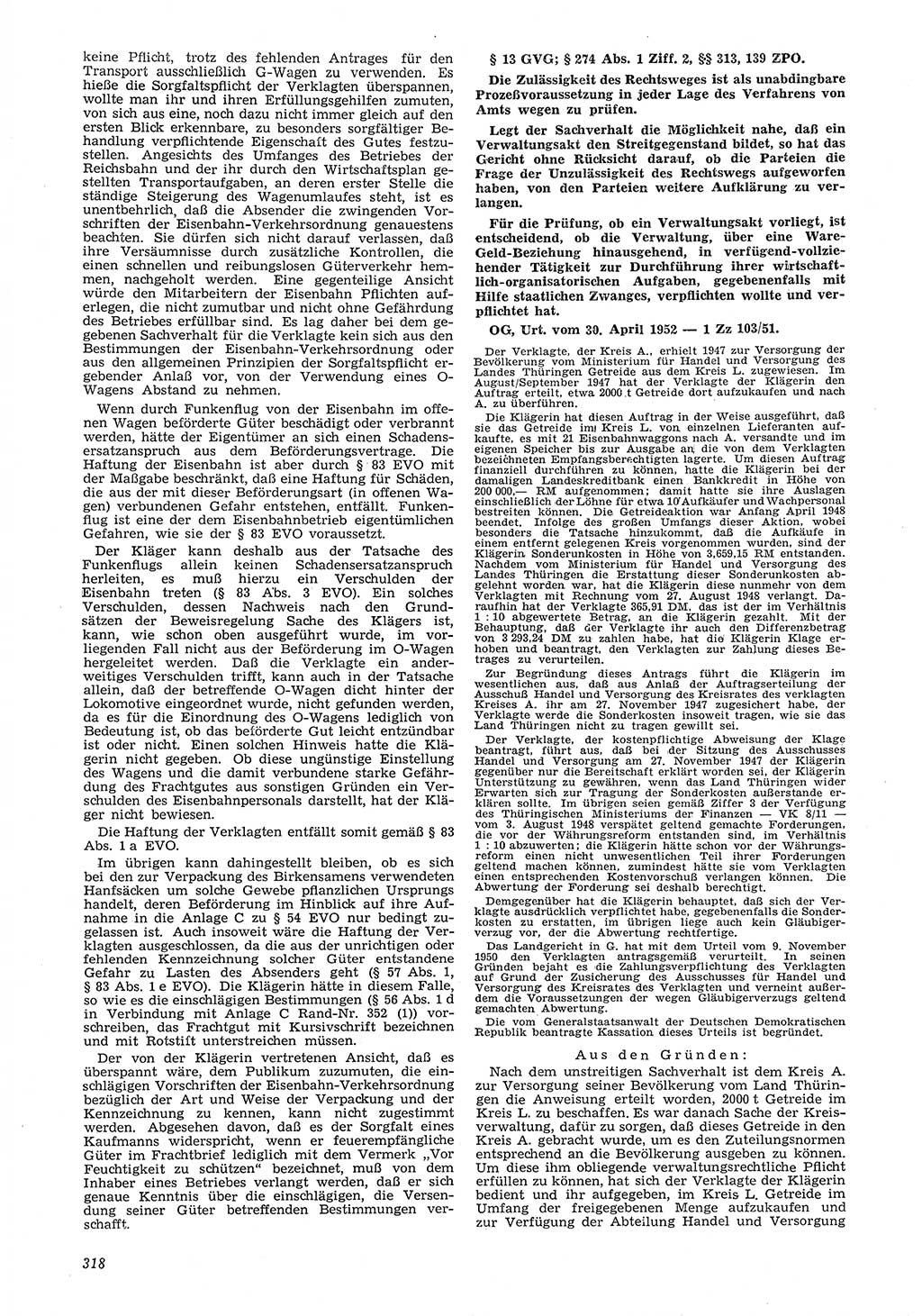 Neue Justiz (NJ), Zeitschrift für Recht und Rechtswissenschaft [Deutsche Demokratische Republik (DDR)], 6. Jahrgang 1952, Seite 318 (NJ DDR 1952, S. 318)