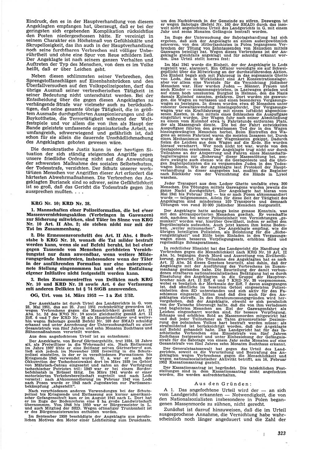 Neue Justiz (NJ), Zeitschrift für Recht und Rechtswissenschaft [Deutsche Demokratische Republik (DDR)], 6. Jahrgang 1952, Seite 323 (NJ DDR 1952, S. 323)