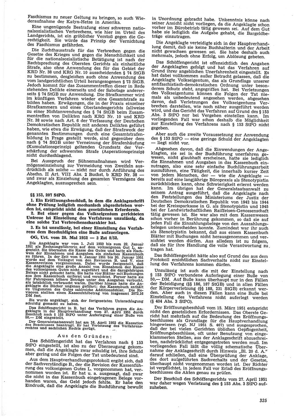 Neue Justiz (NJ), Zeitschrift für Recht und Rechtswissenschaft [Deutsche Demokratische Republik (DDR)], 6. Jahrgang 1952, Seite 325 (NJ DDR 1952, S. 325)