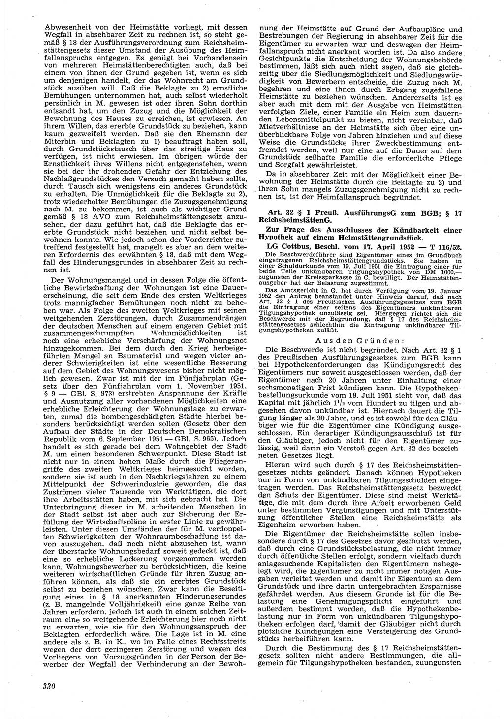 Neue Justiz (NJ), Zeitschrift für Recht und Rechtswissenschaft [Deutsche Demokratische Republik (DDR)], 6. Jahrgang 1952, Seite 330 (NJ DDR 1952, S. 330)