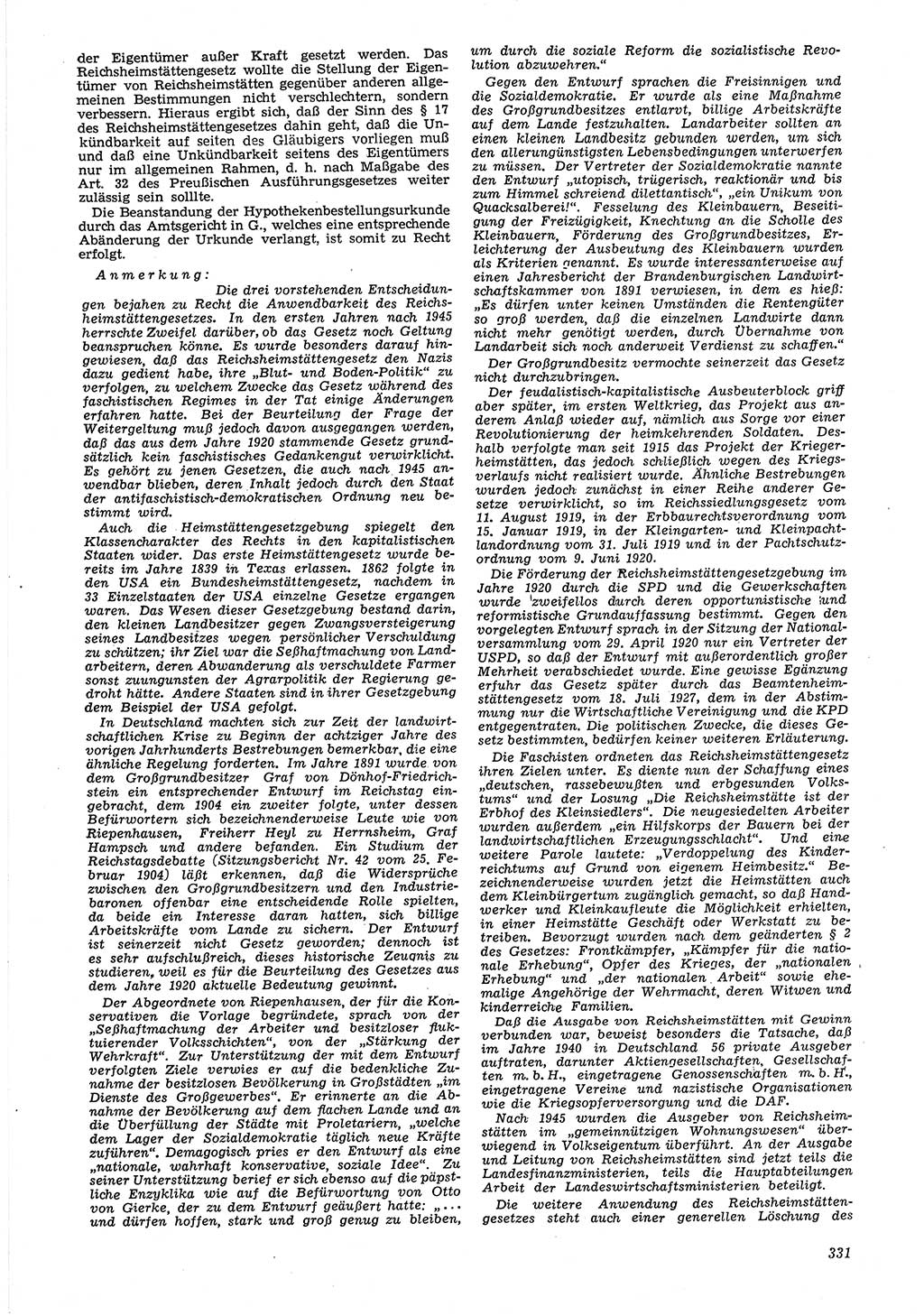 Neue Justiz (NJ), Zeitschrift für Recht und Rechtswissenschaft [Deutsche Demokratische Republik (DDR)], 6. Jahrgang 1952, Seite 331 (NJ DDR 1952, S. 331)