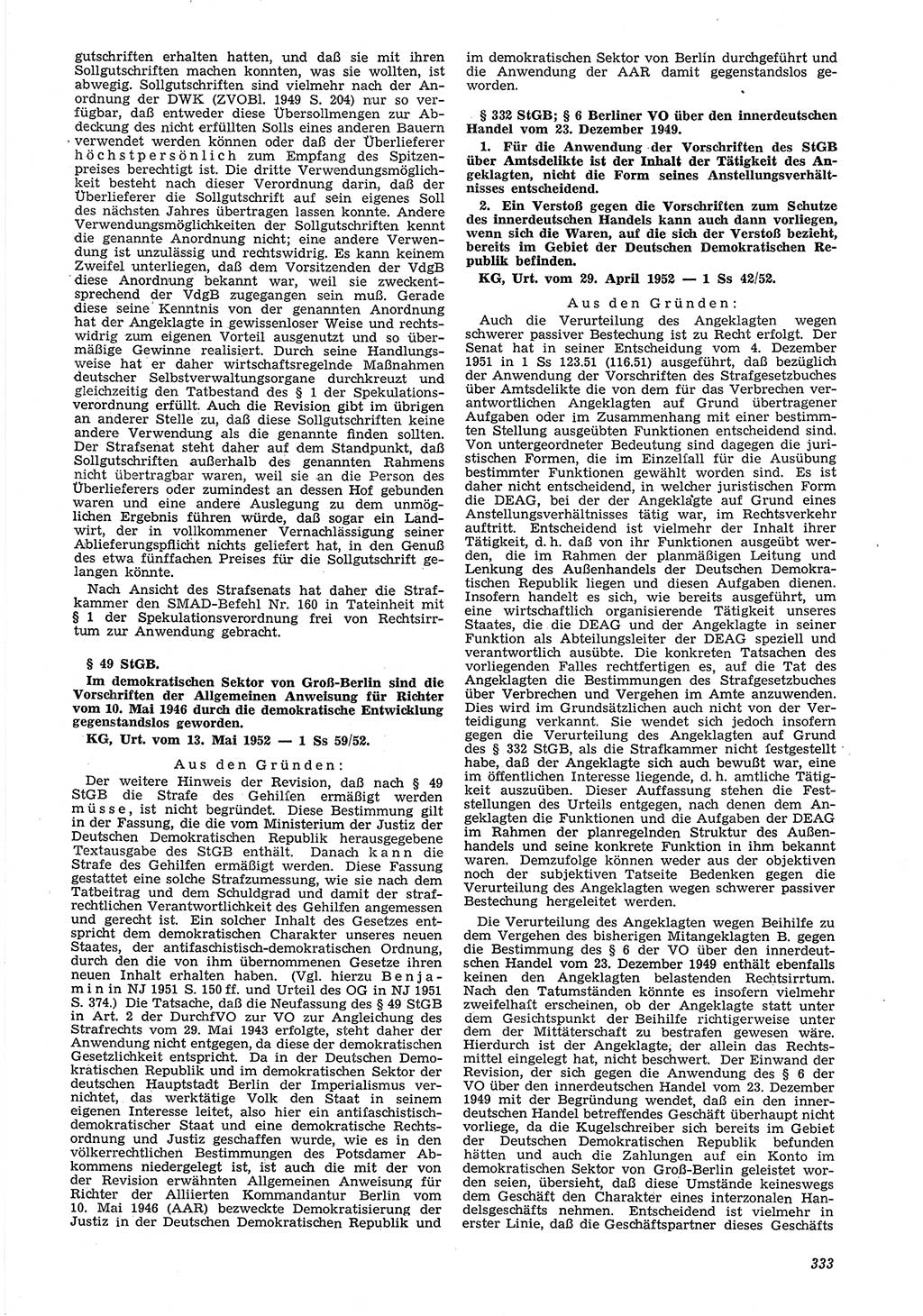 Neue Justiz (NJ), Zeitschrift für Recht und Rechtswissenschaft [Deutsche Demokratische Republik (DDR)], 6. Jahrgang 1952, Seite 333 (NJ DDR 1952, S. 333)