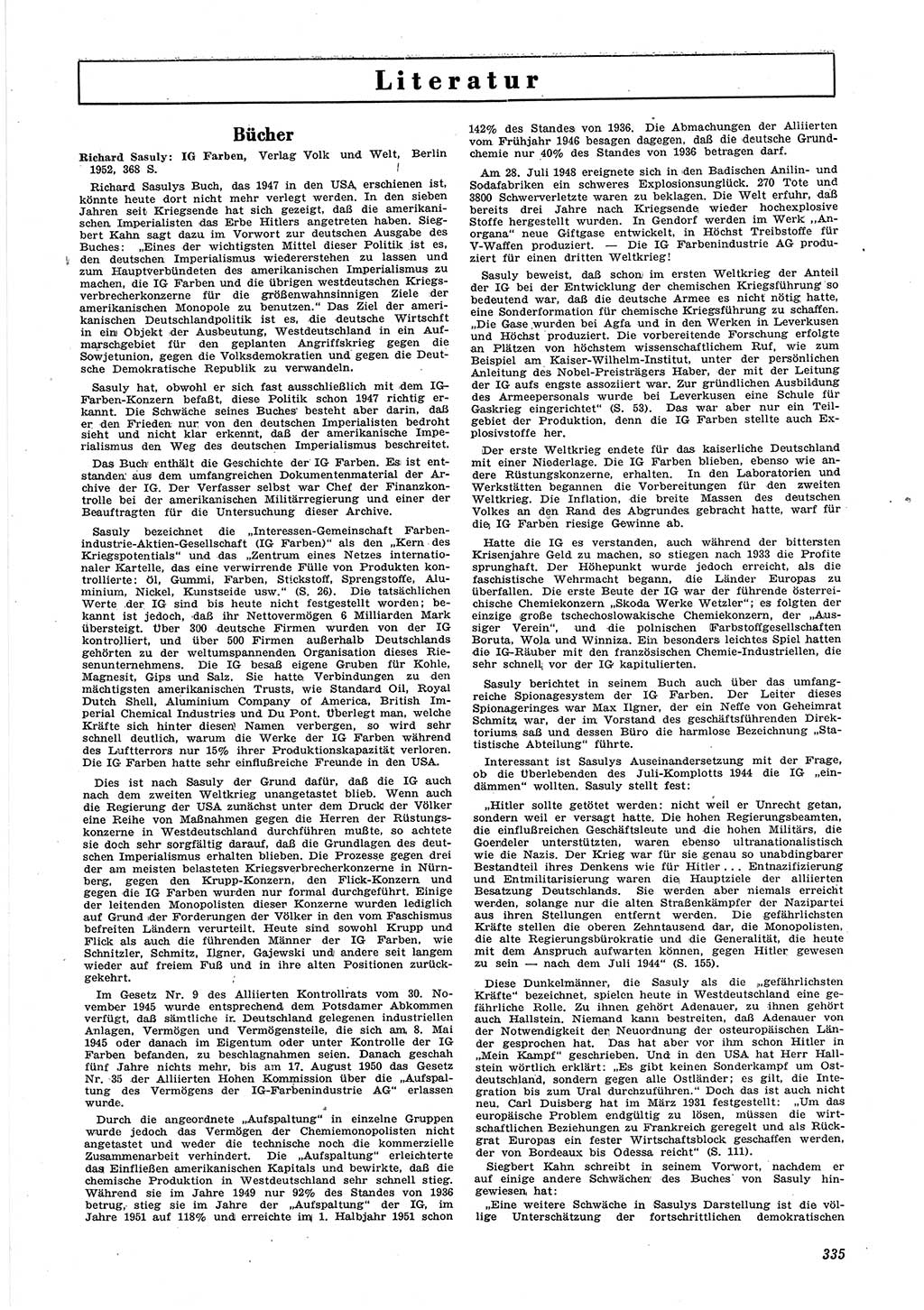 Neue Justiz (NJ), Zeitschrift für Recht und Rechtswissenschaft [Deutsche Demokratische Republik (DDR)], 6. Jahrgang 1952, Seite 335 (NJ DDR 1952, S. 335)