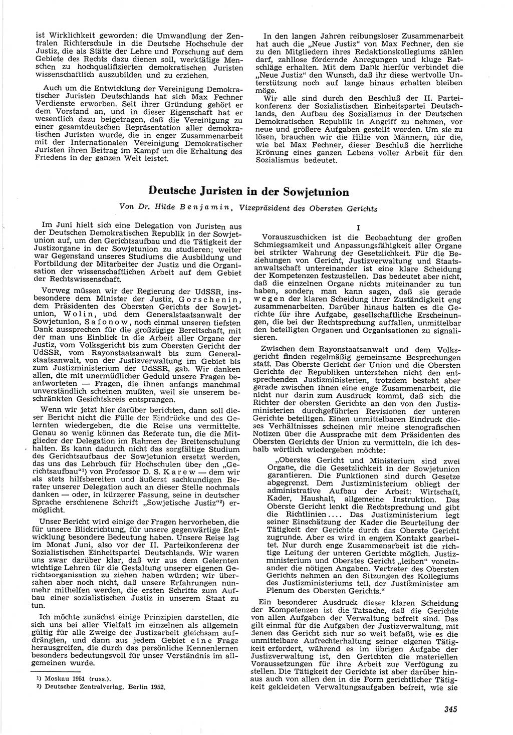 Neue Justiz (NJ), Zeitschrift für Recht und Rechtswissenschaft [Deutsche Demokratische Republik (DDR)], 6. Jahrgang 1952, Seite 345 (NJ DDR 1952, S. 345)