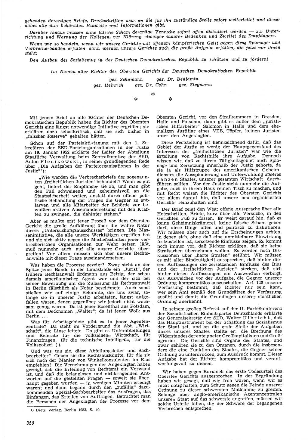 Neue Justiz (NJ), Zeitschrift für Recht und Rechtswissenschaft [Deutsche Demokratische Republik (DDR)], 6. Jahrgang 1952, Seite 350 (NJ DDR 1952, S. 350)