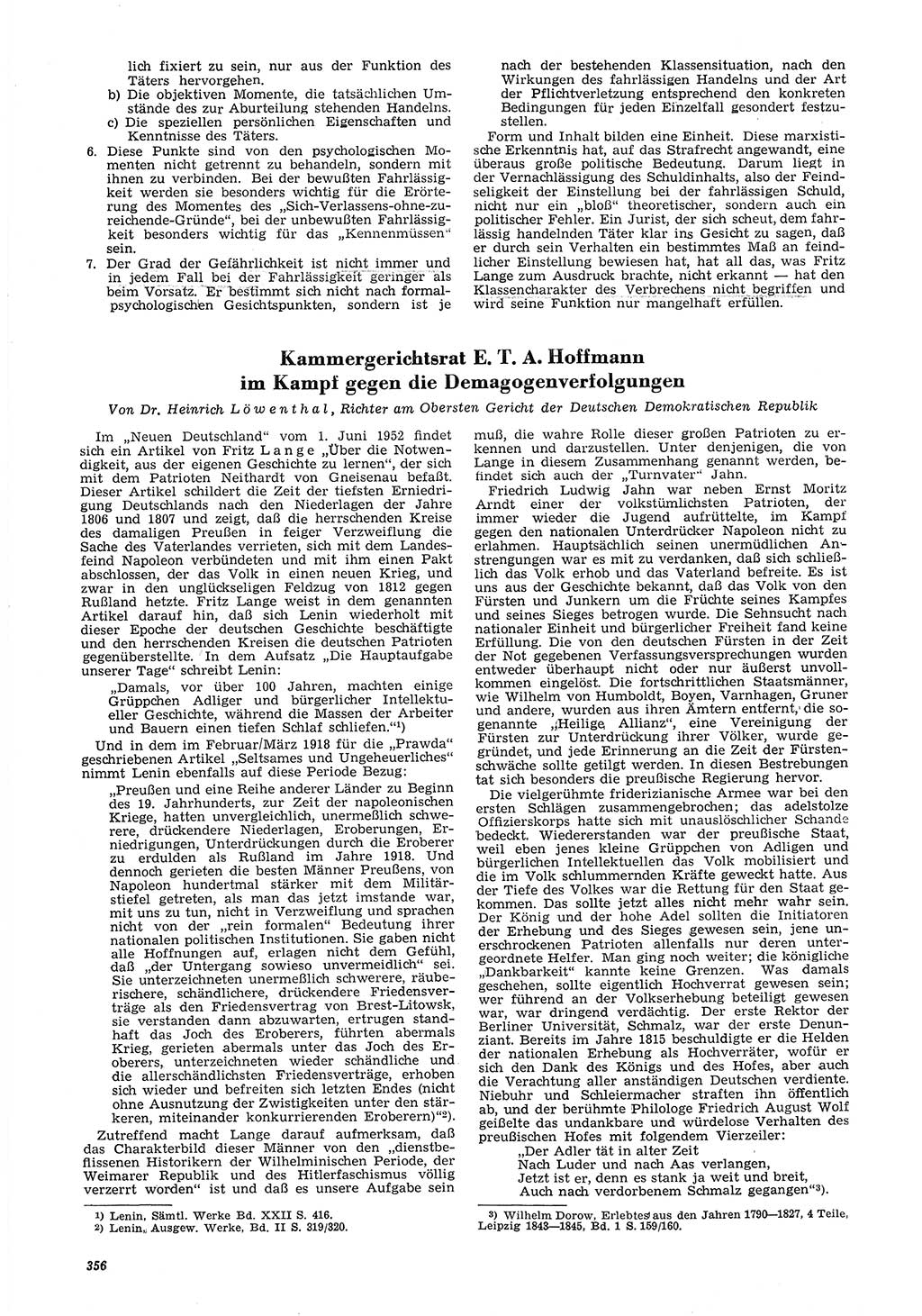 Neue Justiz (NJ), Zeitschrift für Recht und Rechtswissenschaft [Deutsche Demokratische Republik (DDR)], 6. Jahrgang 1952, Seite 356 (NJ DDR 1952, S. 356)