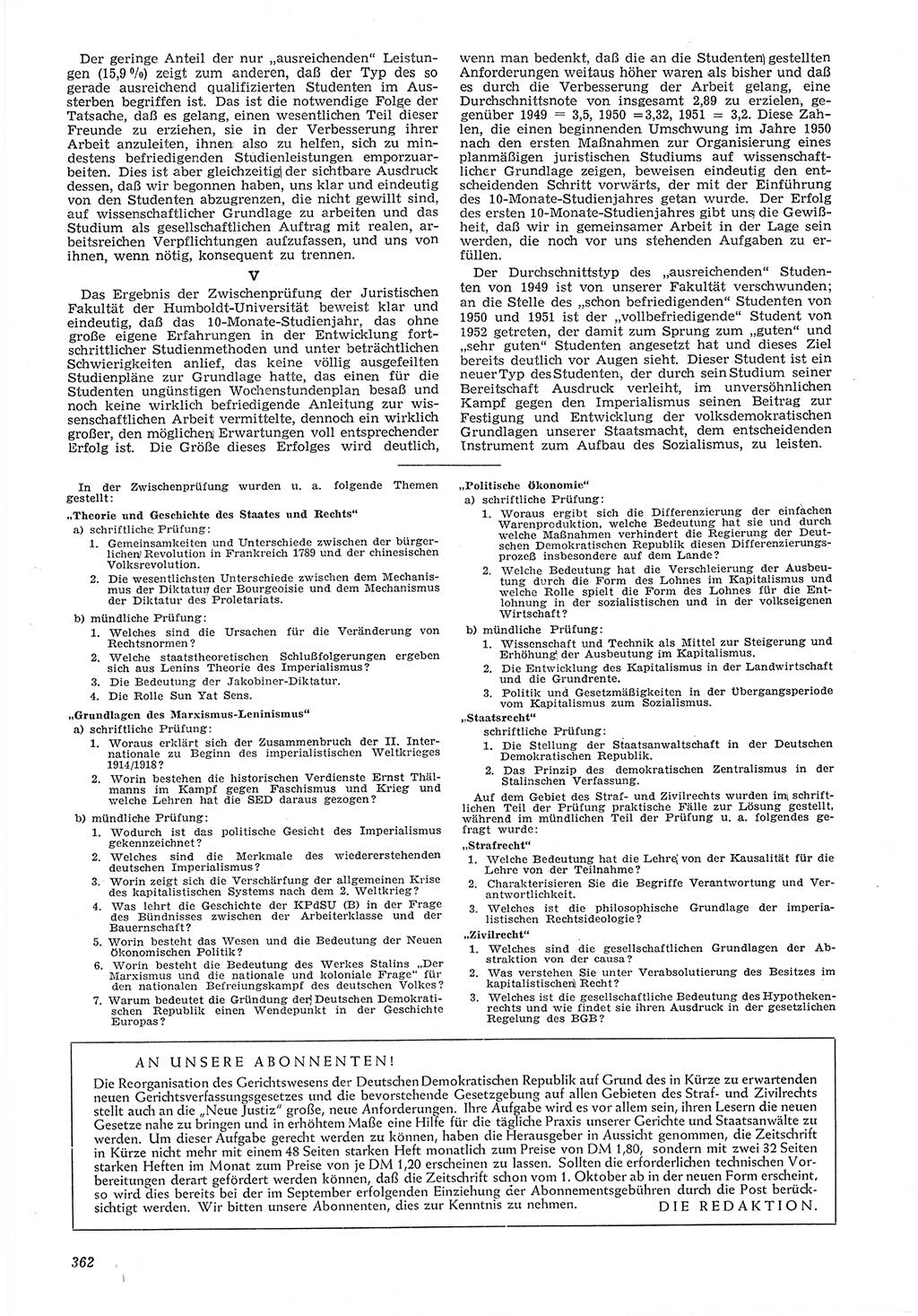 Neue Justiz (NJ), Zeitschrift für Recht und Rechtswissenschaft [Deutsche Demokratische Republik (DDR)], 6. Jahrgang 1952, Seite 362 (NJ DDR 1952, S. 362)
