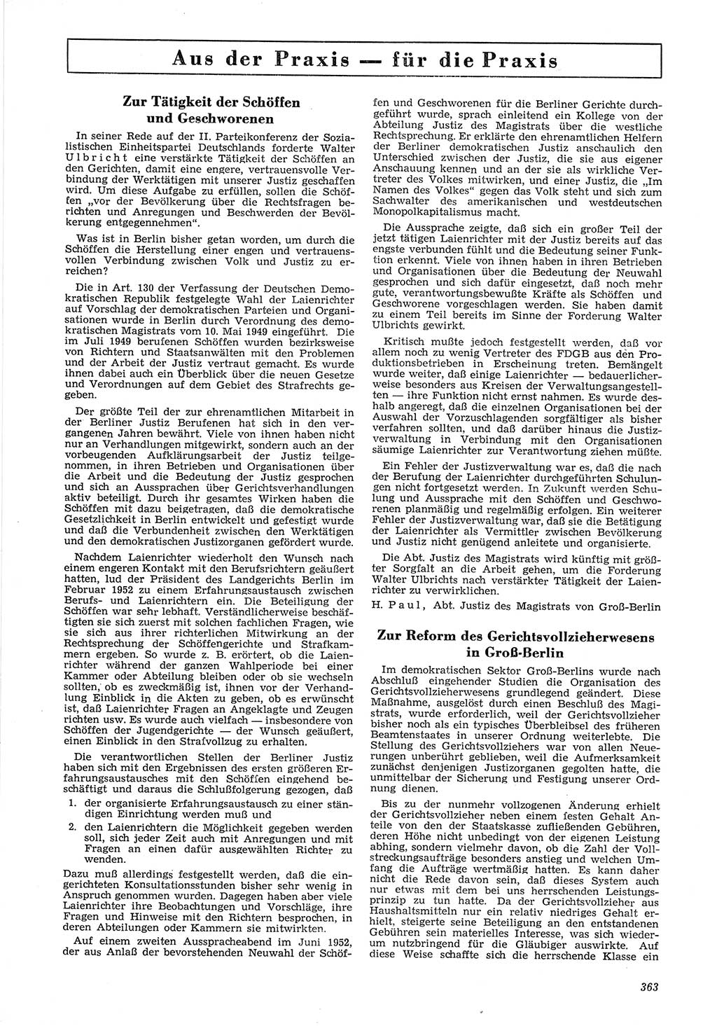 Neue Justiz (NJ), Zeitschrift für Recht und Rechtswissenschaft [Deutsche Demokratische Republik (DDR)], 6. Jahrgang 1952, Seite 363 (NJ DDR 1952, S. 363)